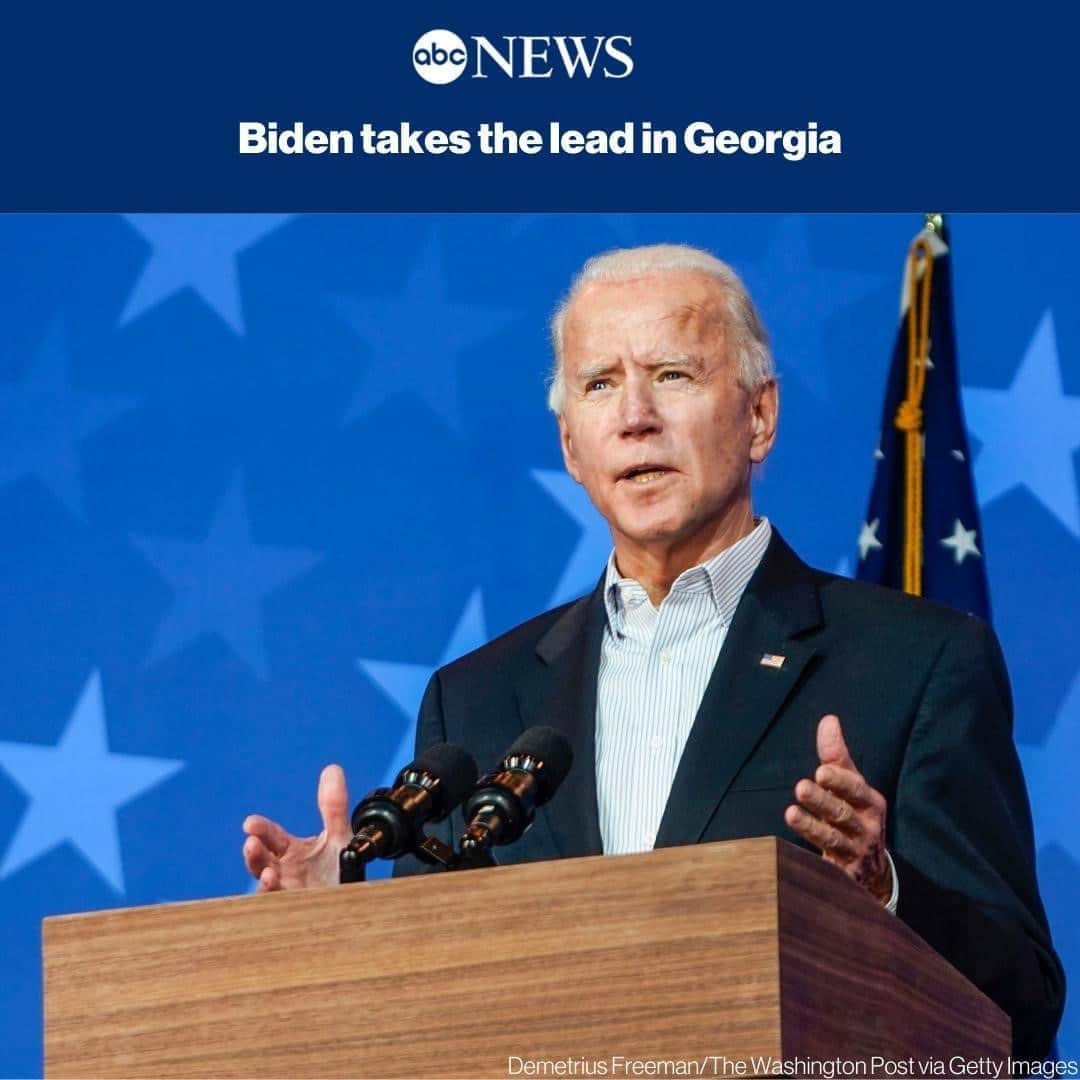 ABC Newsさんのインスタグラム写真 - (ABC NewsInstagram)「BREAKING: Biden has overtaken Trump's lead in Georgia by 917 votes. SEE MORE AT LINK IN BIO. #politics #joebiden #election2020」11月6日 19時09分 - abcnews