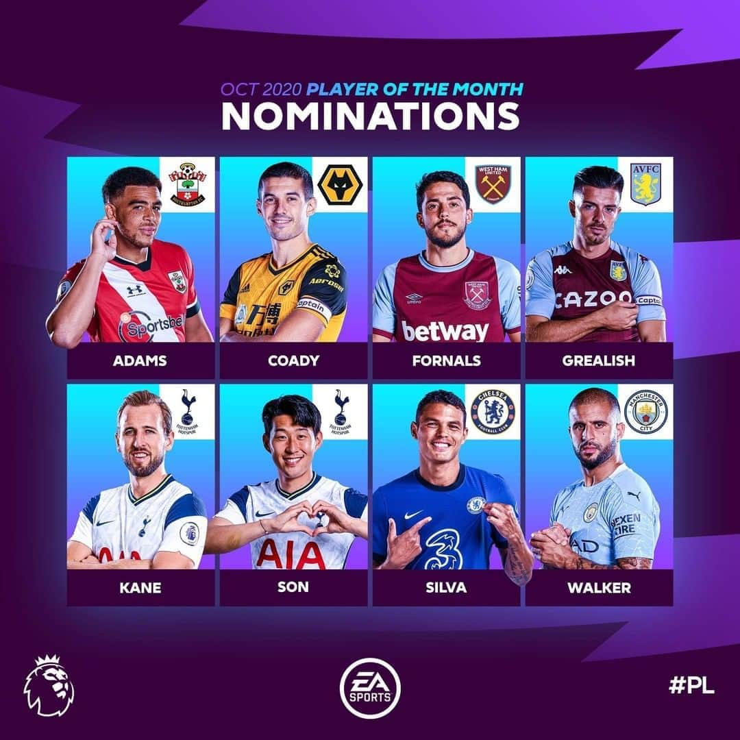 プレミアリーグさんのインスタグラム写真 - (プレミアリーグInstagram)「8️⃣ nominees, 1️⃣ winner  Who is your @easportsfifa Player of the Month for October?」11月6日 20時00分 - premierleague