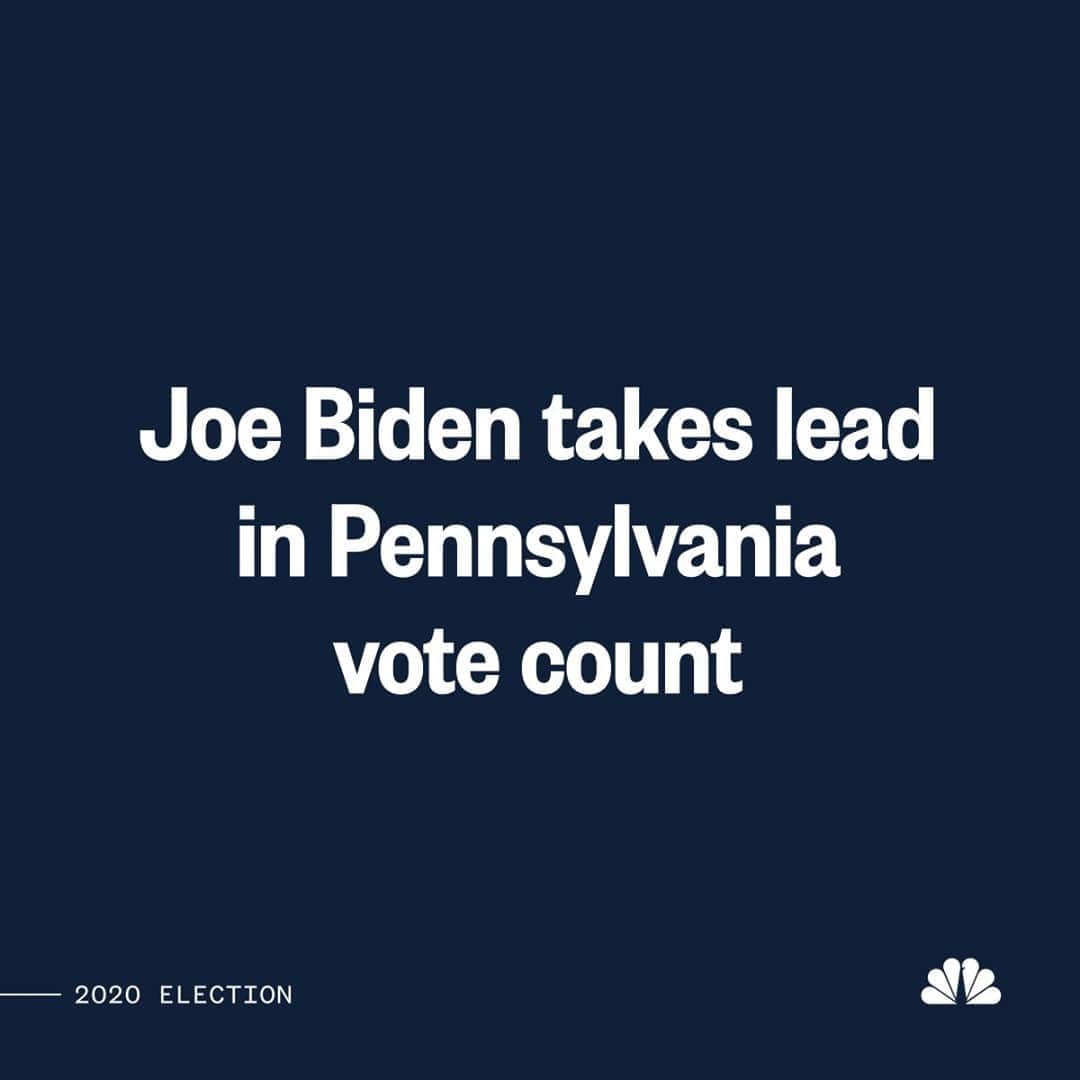 NBC Newsさんのインスタグラム写真 - (NBC NewsInstagram)「BREAKING: Joe Biden takes the lead in Pennsylvania vote count Friday morning.⁠ ⁠ Follow live results at the link in our bio.」11月6日 22時58分 - nbcnews