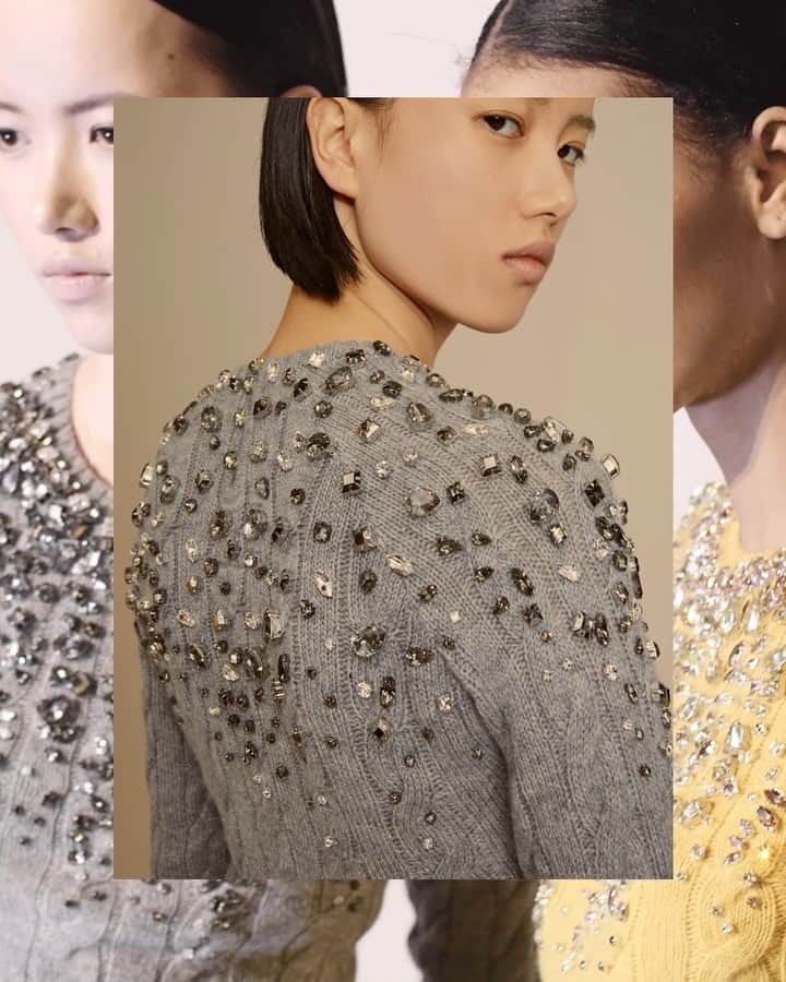 のインスタグラム：「Take a closer look to the precious cashmere jumper embellished by crystals from  #FW2021 Fashion Show. . . . #ErmannoScervino #FW2021 #FashionShow #Crystals #Knitwear」