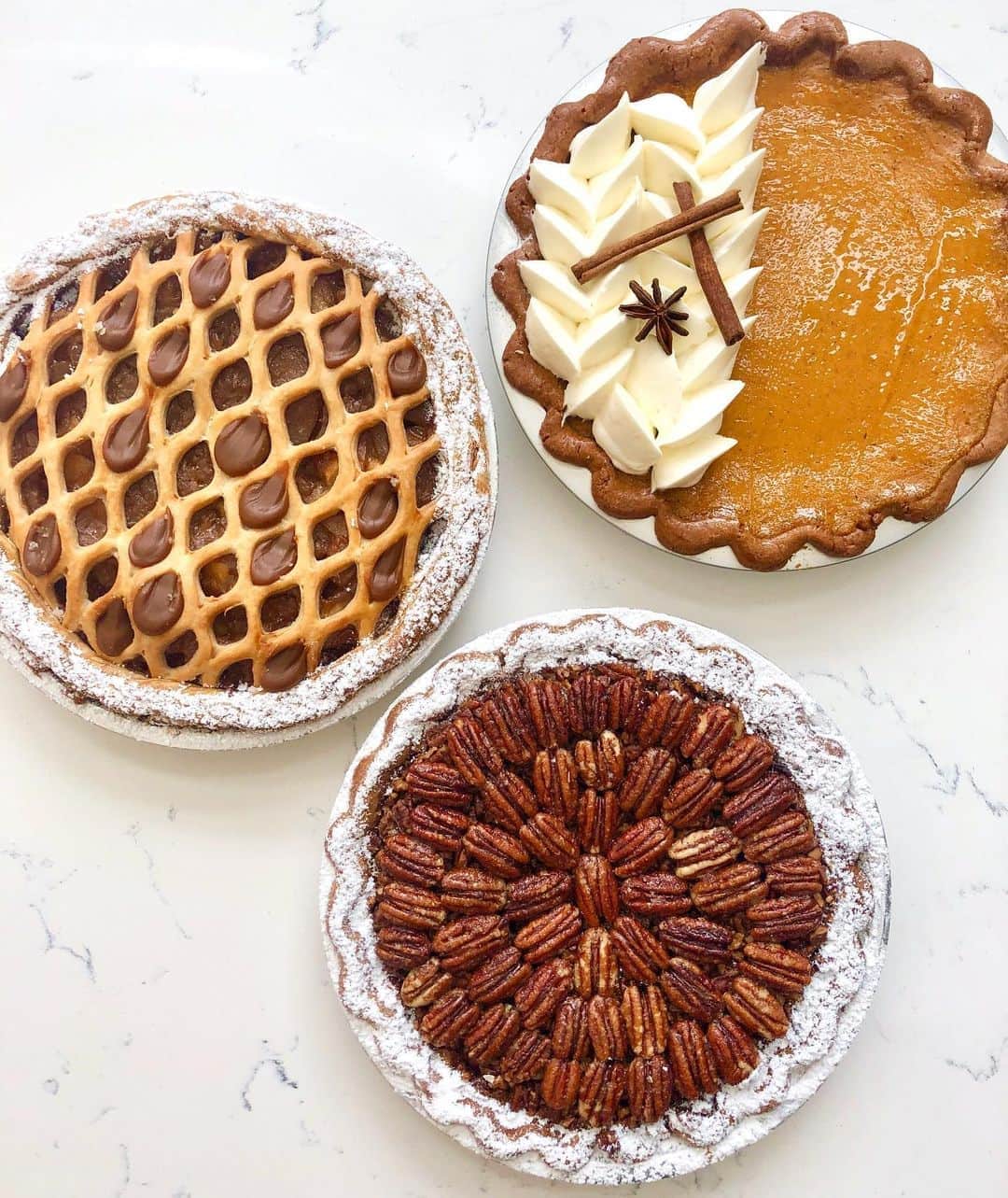 DOMINIQUE ANSEL BAKERYさんのインスタグラム写真 - (DOMINIQUE ANSEL BAKERYInstagram)「NYC! Our Thanksgiving Pies are looking beautiful and now available for pre-order pick-ups in Soho from Tues 11/24 to Thurs 11/26. Head to DominiqueAnselNY.com to preorder our trio of pies: * Extra Silky Pumpkin Pie: extra smooth and silky pumpkin custard framed in a hand-crimped gingerbread crust finished with Chantilly on top * Bourbon Pecan Pie: crunchy toasted pecans and gooey brown sugar molasses with a hint of Bourbon, set in a vanilla sablé crust * Salted Caramel Apple Pie: caramelized Gala apples in a flaky golden pie crust with a hand-made lattice top and soft caramel  *Please note: DominiqueAnselNY.com preorders are for SOHO pick-ups only. To order Apple + Pecan Pies for nationwide shipping, go to DominiqueAnselONLINE.com.」11月7日 1時11分 - dominiqueansel