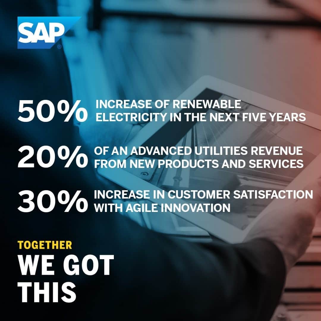 SAPのインスタグラム：「The utilities industry is shifting towards sustainability and renewable energy sources. Jump-start your transformation with SAP solutions: sap.com/utilities #TogetherWeGotThis」