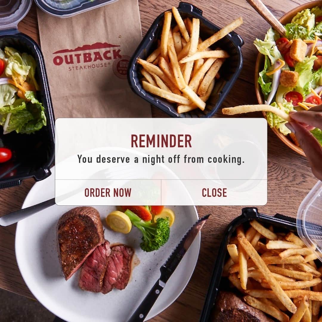Outback Steakhouseさんのインスタグラム写真 - (Outback SteakhouseInstagram)「It’s officially the weekend. Get Outback delivered and we’ll worry about cooking, you just worry about what to watch.」11月7日 3時00分 - outback