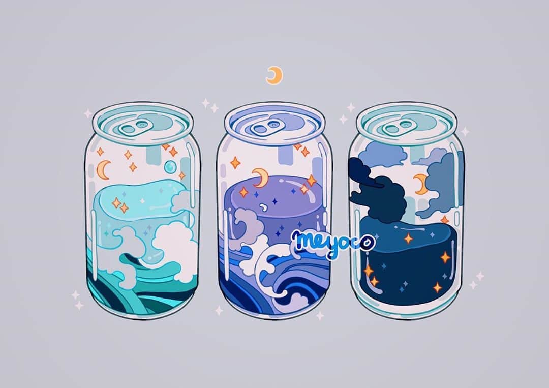 meyocoさんのインスタグラム写真 - (meyocoInstagram)「I still remember drawing all these back in 2018 because people liked the moon sodas so much. So I just ran with it. 💙🌙」11月7日 4時57分 - meyoco