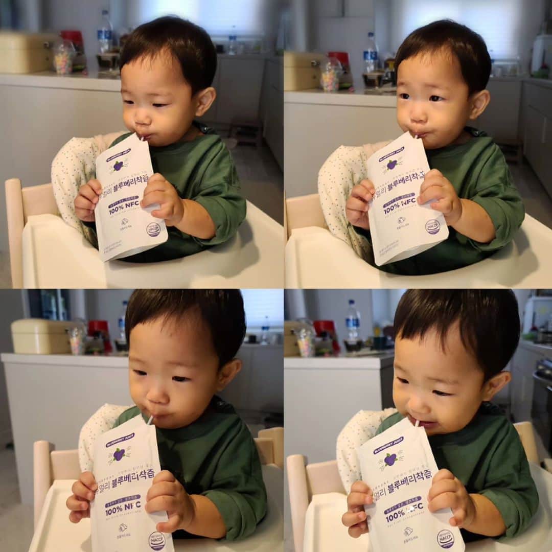 ユ・ハナのインスタグラム：「엄마는 이기적이게도 널 유독 많이 안아주는 날들이야 널 안으면 엄청 기분이 좋아지거든.  하루종일 먹고  먹으면 마시고  마셨으면 또 먹는 동글이👶  이젠 내 석류착즙은 안된단거알고 블루베리만 콕 집어 가지고와선 뜯어달라는 똑똑한 동글이 👶  자꾸만 웃게 해조서 고마워😊 씩씩한 동글이만큼 씩씩한 엄마란다❤」
