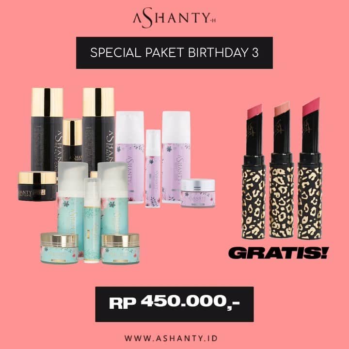 ASHANTY BEAUTY CREAM OFFICIALのインスタグラム：「🎉SPECIAL BUNDA ASHANTY BIRTHDAY PROMO🎉  Yuuk nikmati promo menarik special ulang tahun Bunda Ashanty dapatkan paket special :  Paket Special Birthday 1  • Ashanty Beauty Cream (Pilih salah satu series) • Skinua Pure O2 Mask  • Skinua Ultra W Modelling Mask Ice Cream GRATIS CAMELLIA VELVET TINT (Pilih salah satu shade) hanya Rp 900.000,-   Paket Special Birthday 2  • Ashanty Beauty Cream (Pilih salah satu series)  • Skinua Ultra W Modelling Mask Ice Cream GRATIS LIPMATTE ASHANTY (Pilih salah satu shade) hanya Rp 550.000,-  Paket Special Birthday 3  • Ashanty Beauty Cream (Pilih salah satu series) GRATIS LIPMATTE ASHANTY (Pilih salah satu shade) hanya Rp 450.000,-  Yuk Ladies pilih paket favoritemu, berikan perawatan dan nutrisi terbaik untuk kulit wajahmu. Pesan sekarang juga yaa sebelum kehabisaaan, stock promo sangat terbataaaassss !!!!!  _____________________________ Informasi dan pemesanan  Ashanty Beauty Cream Chat Via WA : WA: 081293823950 WA: 081287388885 WA: 087778489900 WA: 085781140354 ⚡️ Fast Respons Click Link On Bio Instagram @ashantyid ❣️ ______________________________ #ashantybeautycream #creamashanty #skincareashanty #skincare #skincareartis #skincarelokal #creamwajah #creamperawatanwajah #obatjerawat #jerawat #kosmetik #krimwajah #creamwajah #whiteningcream #ashantyid #ashanty」