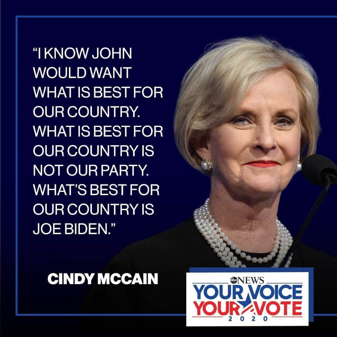 ABC Newsさんのインスタグラム写真 - (ABC NewsInstagram)「Cindy McCain, widow of John McCain: “I know John would want what is best for our country. What is best for our country is not our party. What’s best for our country is Joe Biden.” #Election2020  LIVE ELECTION UPDATES AT LINK IN BIO.」11月7日 10時43分 - abcnews