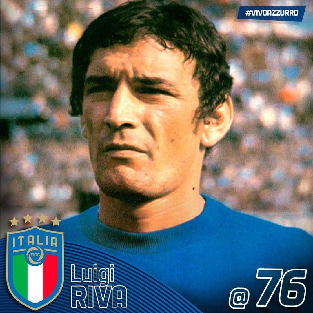 サッカーイタリア代表さんのインスタグラム写真 - (サッカーイタリア代表Instagram)「🎂 Buon compleanno a #RomboDiTuono 🌩 Gigi #Riva che compie 7️⃣6️⃣ anni❗️  🗓️ #Leggiuno, #7novembre 1944 🇮🇹 4️⃣2️⃣ ⚽️ 3️⃣5️⃣ 🥇#Europeo  1968 🏆 🥈#Mondiale 1970 ✨ #HallOfFame del Calcio Italiano  #VivoAzzurro #EroiAzzurri #Azzurri」11月7日 16時28分 - azzurri