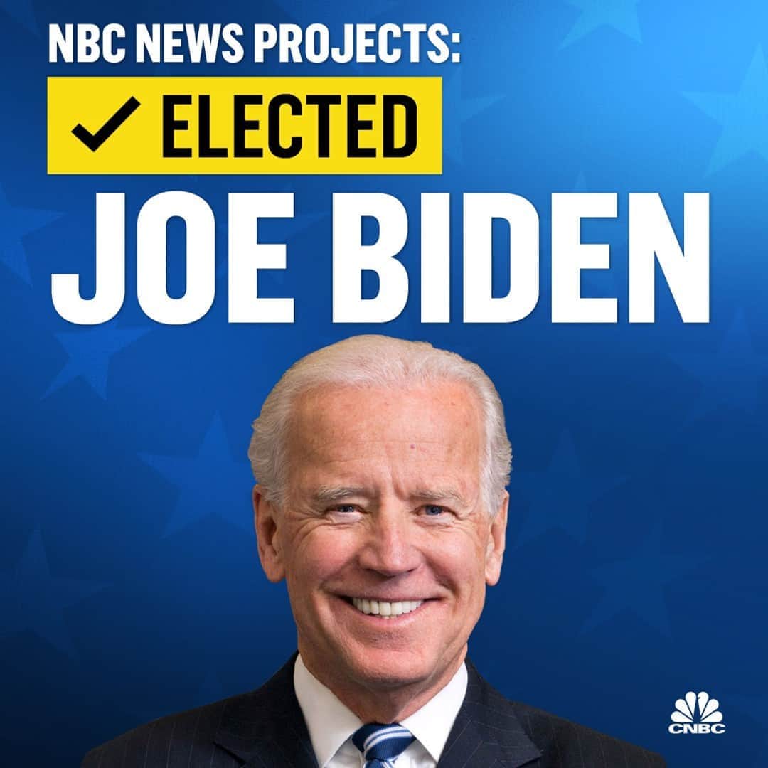 CNBCさんのインスタグラム写真 - (CNBCInstagram)「🚨 BREAKING. 🚨⁠ ⁠ Joe Biden is projected to win the U.S. presidential election, according to NBC News, a watershed moment in a deeply divided nation that is facing multiple crises.⁠ ⁠ The call in the race came four days after Election Day, and during close counts in multiple battleground states. President Donald Trump's campaign has mounted several legal challenges over how the ballots are being tabulated.⁠ ⁠ Biden's election amounts to a rejection by millions of voters of Trump's divisive governance, and an embrace of Biden's pledge to bring a more civil, compassionate and steady leadership to the White House.⁠ ⁠ Biden's victory also represents a mandate given to the incoming administration to chart a new approach to the nationwide coronavirus crisis, which has claimed the lives of more than 233,000 Americans and shows no signs of abating. Trump has consistently downplayed the severity of the pandemic and denied the reality of rising caseloads.⁠ ⁠ Full details at the link in bio.」11月8日 1時34分 - cnbc