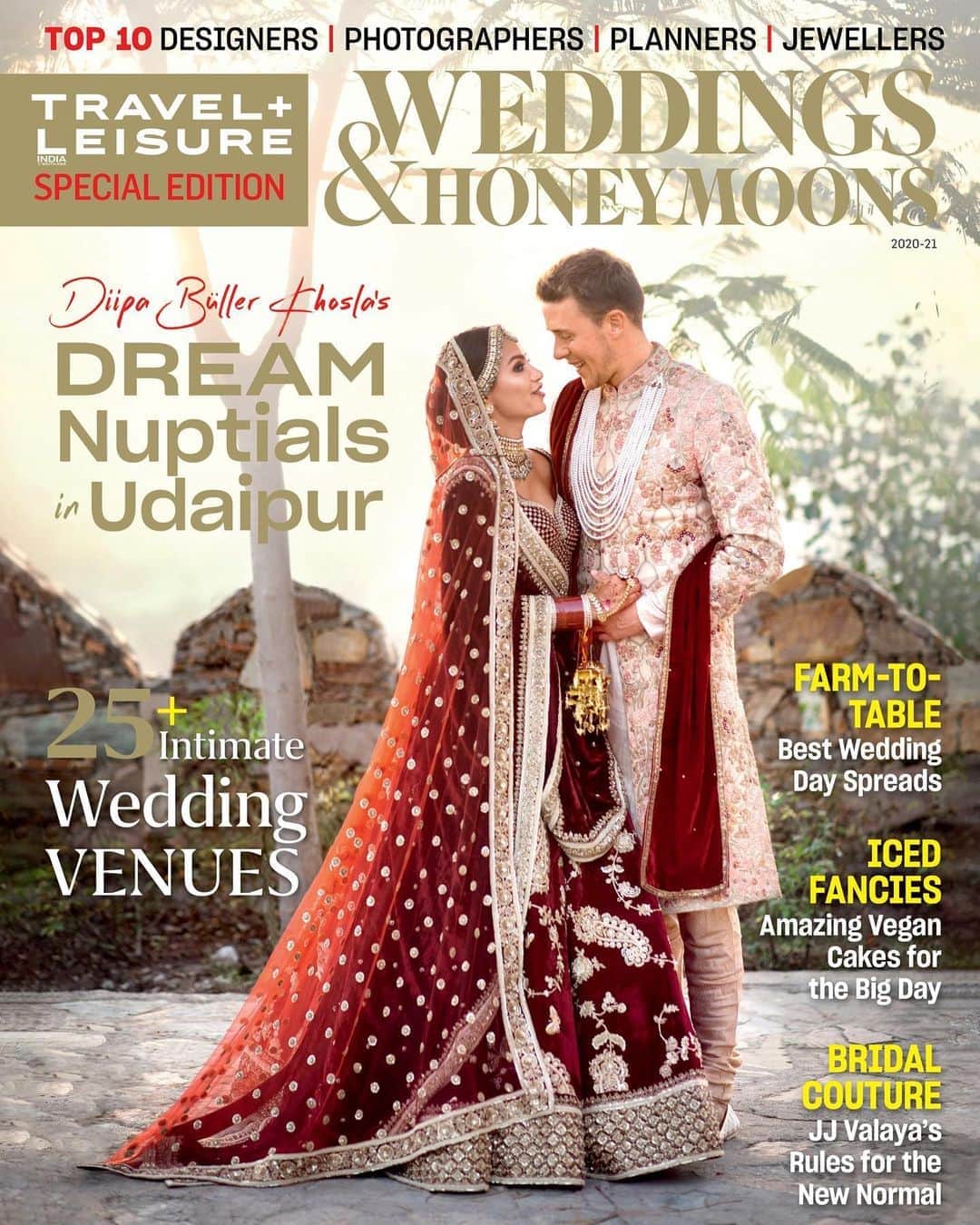 Diipa Büller-Khoslaのインスタグラム：「My second cover with @travelandleisureindia, my second cover with @olegbuller and 14th cover in 2 years is here! 😍🙌🏽 So grateful for this memorable cover with one of my favourite wedding photos on it. Will forever cherish it. ❤️ It will be on stands from today!  - Thank you to the epic team: Travel + Leisure India & South Asia's (@travelandleisureindia) Weddings & Honeymoons Special 2020-21 Editor-in-Chief: Aindrila Mitra (@aindrilamitra)⁠⁠ Photography: Zohaib Ali (@zohaibali.co.uk ) Hair: Aamir Naveed (@aamirnaveedhair ) Make-up: Nisha Spence (@nishasirpal_makeup ) Wedding Destination: Udaipur  On Me Sabyasachi (@sabyasachiofficial ); Amrapali Jewels (@amrapalijewels )  On Oleg Varun Bahl (@varunbahlcouture)」