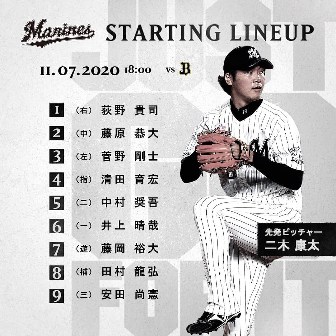 千葉ロッテマリーンズさんのインスタグラム写真 - (千葉ロッテマリーンズInstagram)「#MarinesStartingLineup #chibalotte #JUSTGOFORIT」11月7日 17時44分 - chibalotte