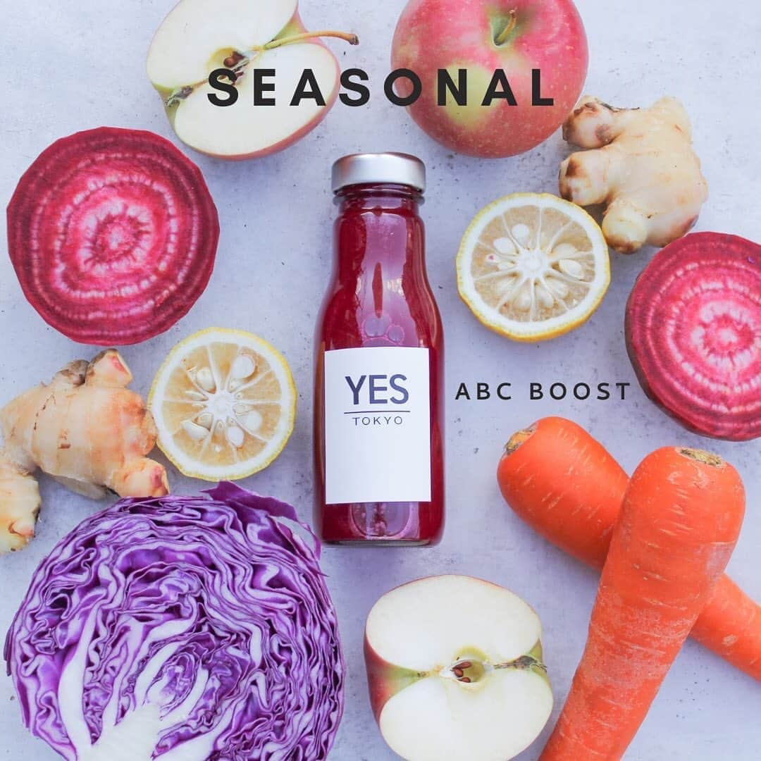 YES TOKYOさんのインスタグラム写真 - (YES TOKYOInstagram)「﻿ 【11月SEASONAL MENU -ABC BOOST-】﻿ ﻿ ﻿ 皆様、こんばんは☺︎﻿ ﻿ 本日は、11月 SEASONAL MENUのご紹介です！﻿ ﻿ ﻿ 【ABC BOOST】﻿ ニンジン/ビーツ/リンゴ/レッドキャベツ/柚子/ショウガ﻿ ﻿ A：APLLE /B：BEET /C：CARROT﻿ こちらの3種類をベースに仕上げた季節限定の“ABC BOOST”﻿ ﻿ これから旬である柚子を使用することにより、 リラックス効果☺︎﻿ ﻿ ﻿ レッドキャベツは通常のキャベツより1.5倍のキャベジンを含む為、肝臓の血液を促し、肝機能を高める効果が期待できます。﻿ ﻿ キャベジンには胃や腸などの消化器系の粘膜の保護、 修復を行なってくれるのです。﻿ ﻿ ﻿ 食べ過ぎや飲みすぎたあとの胃酸による不快感を感じたことがある方も多いのではないでしょうか？﻿ ﻿ 胃酸の分泌を抑えてくれる効果もありますので、 食べ過ぎや飲みすぎたあとには“ABC BOOST”を！！﻿ ﻿ ﻿ リンゴの甘さの中にほんのり柚子の香りがあり優しい味わいをお楽しみ下さい。﻿ ビーツが苦手な方にも是非お試し頂きたいです☺︎ ﻿ ﻿ ▶︎▶︎▶︎﻿ ストレス緩和・肝機能の向上・むくみ解消・リラックス効果・生活習慣予防﻿ ﻿ ﻿ 11月限定メニューとなりますので、﻿ 是非お試しくださいませ🌈﻿ ﻿ ﻿ 【お問い合わせ】﻿ ■中目黒店﻿ ☎︎：03-3760-4717﻿ ﻿ ■二子玉川店﻿ ☎︎：03-6447-9663﻿ ﻿ ﻿ ﻿ @yestokyo﻿ #yestokyo #tokyo #yoga #detox #nocoffee ﻿ #ヨガ #ヨガスタジオ #コールドプレスジュース #ジュースクレンズ #クレンズジュース #スムージー #中目黒 #免疫力アップ #デトックス #デリバリー #二子玉川 #代官山  #渋谷 #福岡 #横浜  #ダイエット #ファスティング #ダイエットメニュー #cbdオイル #ダイエットプログラム #腸活 #腸活ダイエット#博多 #博多阪急」11月7日 19時30分 - yestokyo