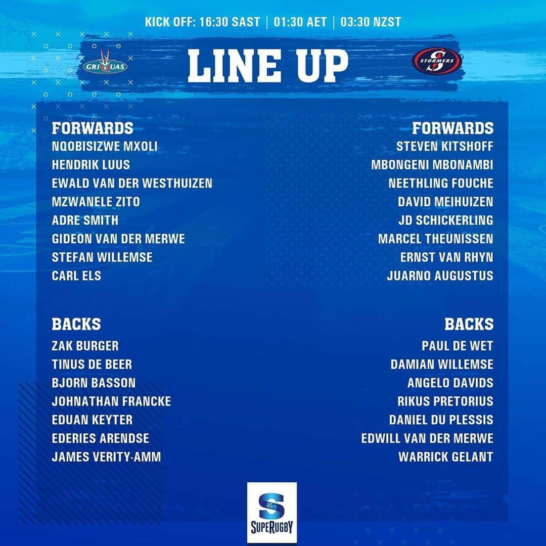 Super Rugbyさんのインスタグラム写真 - (Super RugbyInstagram)「LINEUPS  30 minutes until kickoff!  The Griquas and Stormers are set to face each other for the first time in Super Rugby Unlocked, with both teams coming into this game on the back of a defeat.  #SuperRugbyUnlocked #SuperRugby25Years #GRIvSTO」11月7日 23時01分 - superrugby