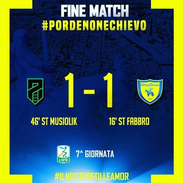 ACキエーヴォ・ヴェローナさんのインスタグラム写真 - (ACキエーヴォ・ヴェローナInstagram)「Fine match #PordenoneChievo 1️⃣-1️⃣ 💛💙💪 #ilnostrofolleamor #chievo #chievoverona #calcio #seriebkt #pordenone #match」11月7日 23時57分 - acchievoverona