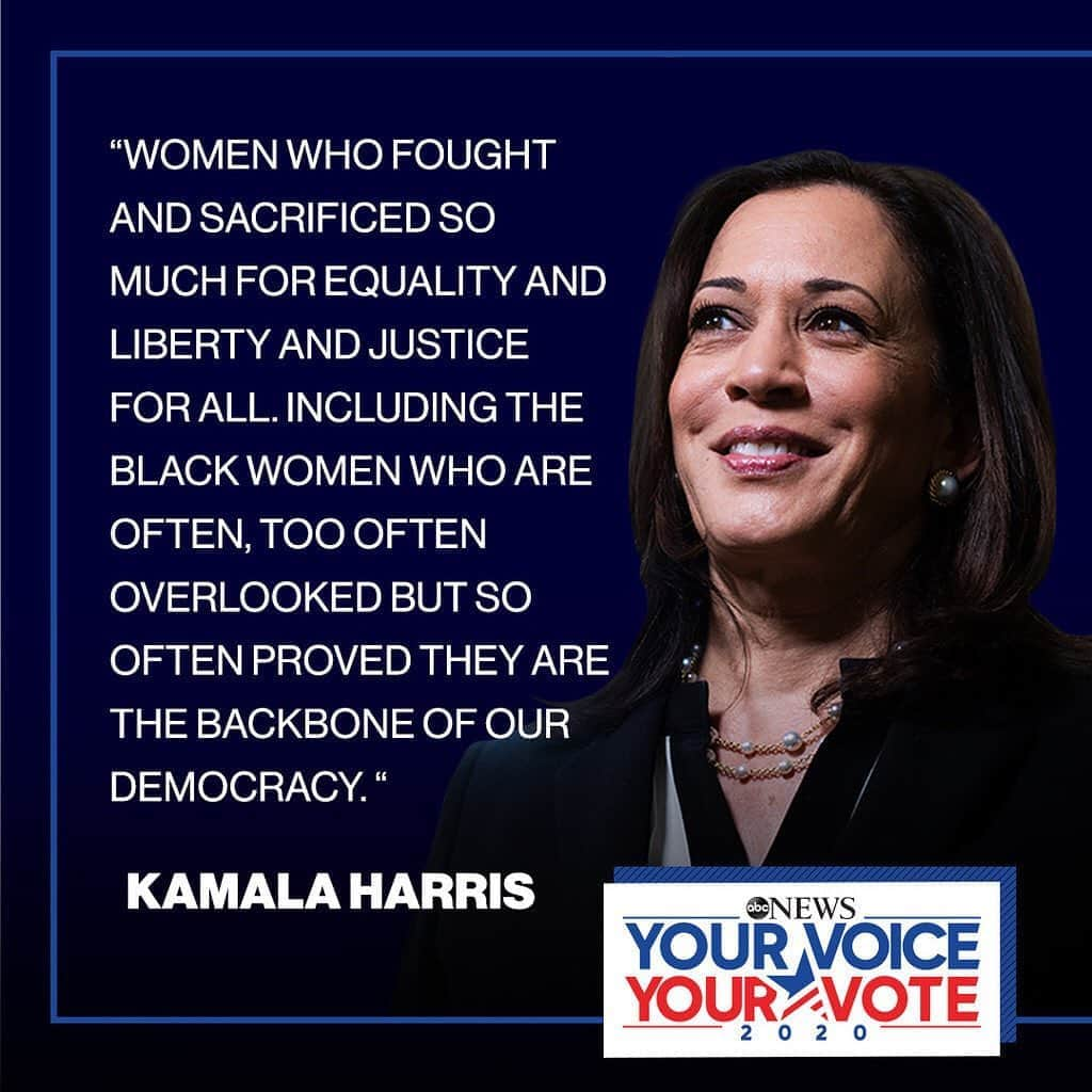 ABC Newsさんのインスタグラム写真 - (ABC NewsInstagram)「Kamala Harris praises “women who fought and sacrificed so much for equality and liberty and justice for all, including the Black women how are often, too often, overlooked—but so often prove they are the backbone of our democracy."」11月8日 10時55分 - abcnews