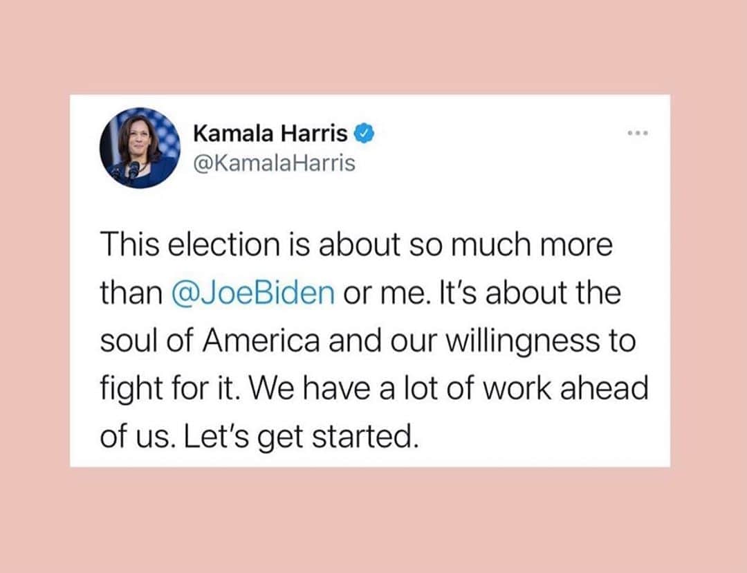 のインスタグラム：「So grateful. This was such a complicated week of difficult realities and truths our country has to face. But for today, a sigh of relief. Let’s get to work ♥️ (Graphic via @probablythis )」
