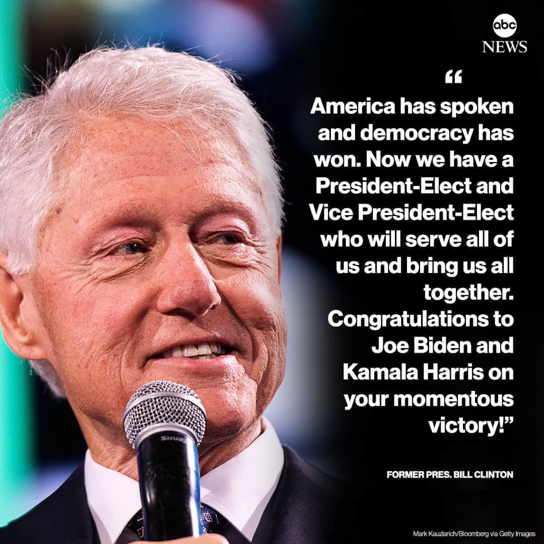 ABC Newsさんのインスタグラム写真 - (ABC NewsInstagram)「Former Pres. Bill Clinton: "America has spoken and democracy has won. Now we have a President-Elect and Vice President-Elect who will serve all of us and bring us all together." #billclinton #donaldtrump #joebiden #kamalaharris #election2020⁠ ⁠ Read more at LINK IN BIO.」11月8日 3時53分 - abcnews