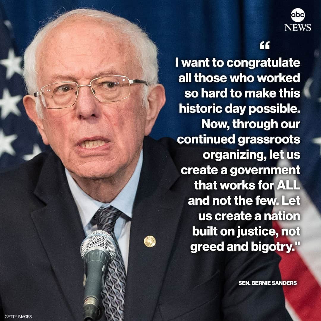 ABC Newsさんのインスタグラム写真 - (ABC NewsInstagram)「Bernie Sanders: "I want to congratulate all those who worked so hard to make this historic day possible. Now, through our continued grassroots organizing, let us create a government that works for ALL and not the few." #berniesanders #donaldtrump #joebiden #election2020⁠ ⁠ Read more at LINK IN BIO.」11月8日 4時39分 - abcnews