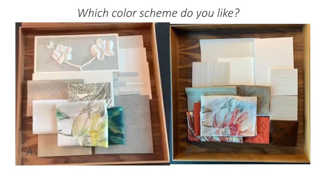 Reiko Lewisさんのインスタグラム写真 - (Reiko LewisInstagram)「This week’s question: Which color scheme do you like? Previously I showed one color scheme in our presentation box and I created another color scheme based on the floral fabric in a different colorway. I will show you in stories (probably in a few weeks) how to build a color scheme, but this article illustrates designers’ technique? So this week’s question: Which one do you like, A or B? 今週の質問：どちらの配色がお好き？ 以前に、プレゼンボックスをつかったカラースキームをひとつお見せしましたが、色違いの花柄の生地を基にした別のカラースキームを作成しました。ストーリーで（おそらく二週間以内）配色を作成する方法を紹介しますが、この記事ですでにいくつかのテクニックをみせているかも？あなたはA とBどちらがお好きですか？ #hawaiiinteriordesign #interiorlovers #colorscheme #howto #colors #questionschallenge this week #stories to tell how to build color scheme #ハワイインテリアデザイン #インテリア好き ＃#インテリア好きな人と繋がりたい ＃#カラースキーム の作り方」11月8日 5時00分 - ventus_design_hawaii