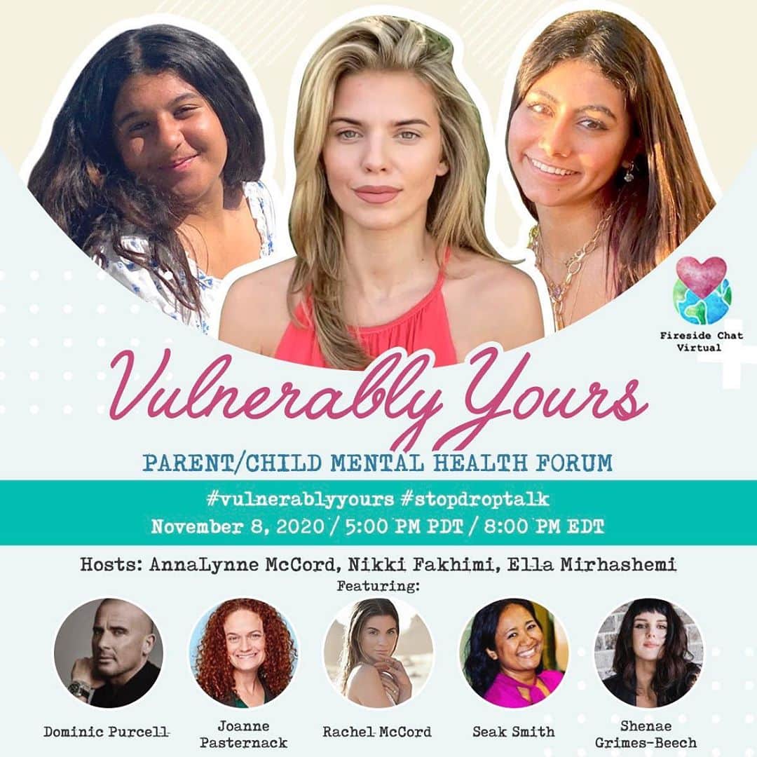 アナリン・マッコードのインスタグラム：「Tomorrow! *LinkinBio #VulnerablyYours2020 #stopDROPtalk Fact: 1 in 5 Teens Use Social Media for 5+ hours a day Fact: Those who spend more than 3 hours a day using social media might be at a greater risk for mental health problems.   Parents & Kids/Young Adults  Join us on Sunday November 8th at 5 pm PST for our first ever virtual fireside chat aimed at discussing what it's like to grow up during these difficult and pressure-filled times AND what we as parents can do to  help our most vulnerable young minds survive them.  Let's learn how to properly communicate in this socially charged and overly critical world. Let's discover ways to best manage stress.  Let's show our children that we are willing to open up, choose to listen and share our own vulnerabilities in an effort to combat the brutal impact of negative social media as we grow towards leading happy, mind-healthy lives together.   #vulnerablyyours  #2020  Free to Register! Where to join: *link in bio」