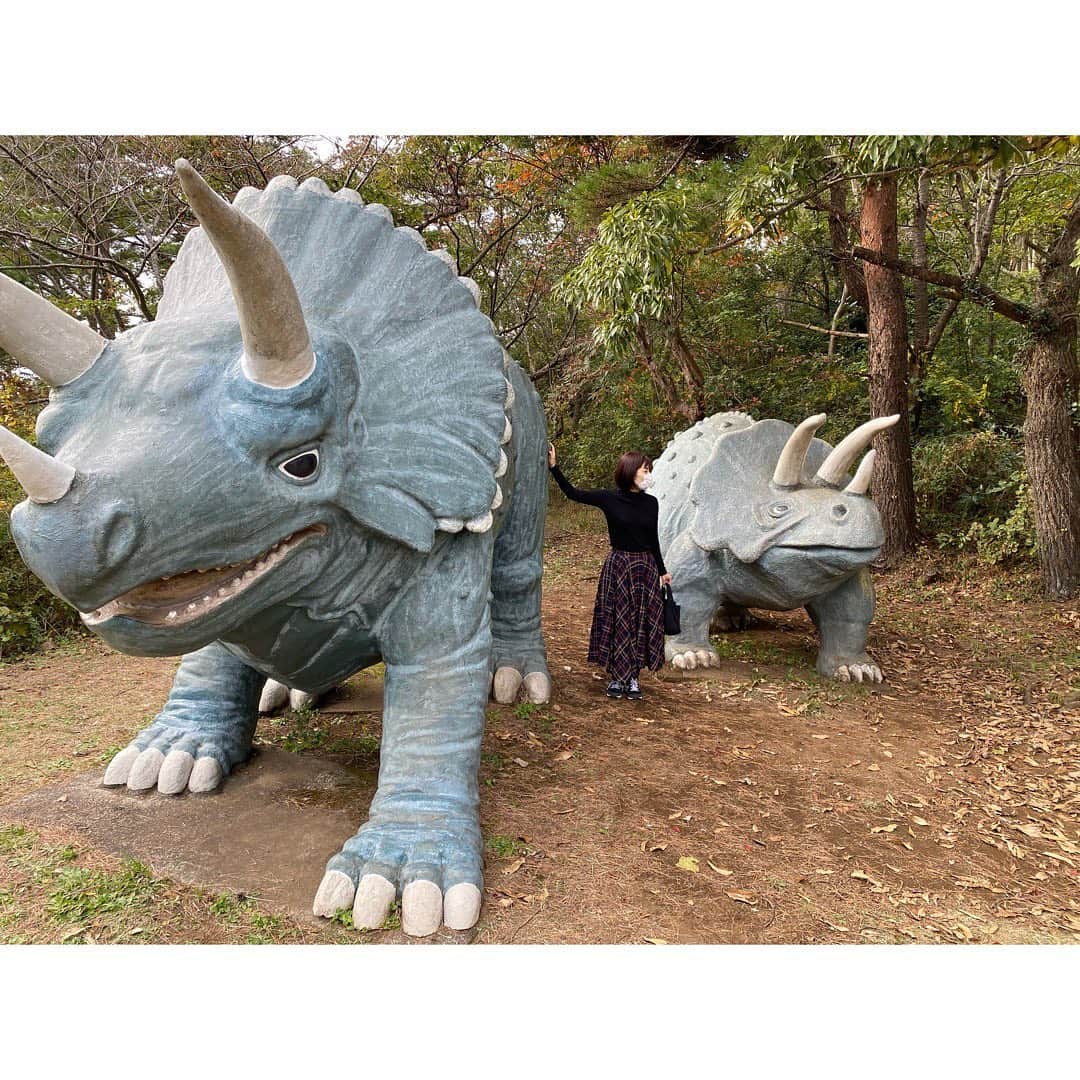堀友理子のインスタグラム：「遊具も充実の恐竜公園🤗🦕🦖 これは一日遊べる💓 でもやはり都内からは遠かった😂 #恐竜公園 #小室山 #伊東 #静岡県」