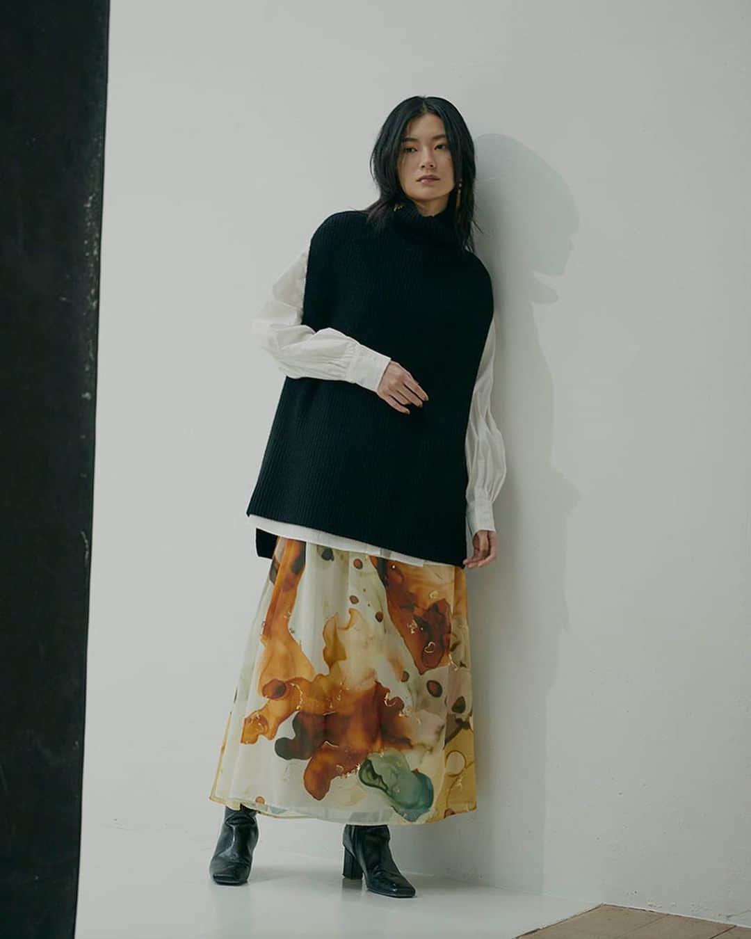 AMERI UNDRESSED AMELIA INK ART SKIRT - ロングスカート