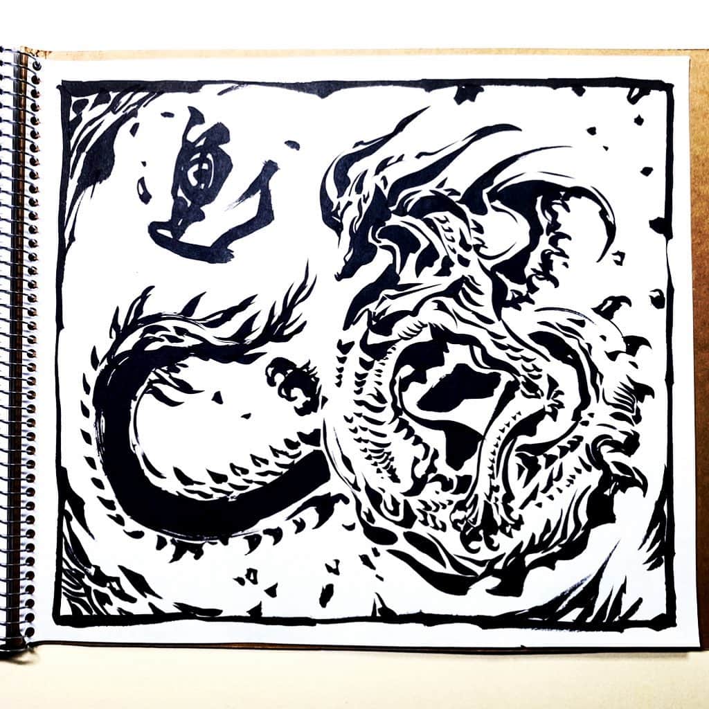 雨宮慶太のインスタグラム：「〈想〉を運ぶ若き守護獣  #dragon #monster  #sketch #creature #japan  #Asia  #doddle  #sketch #woman #fairy  #pencil #drawing #draw #art  #illustration  #keitaamemiya」