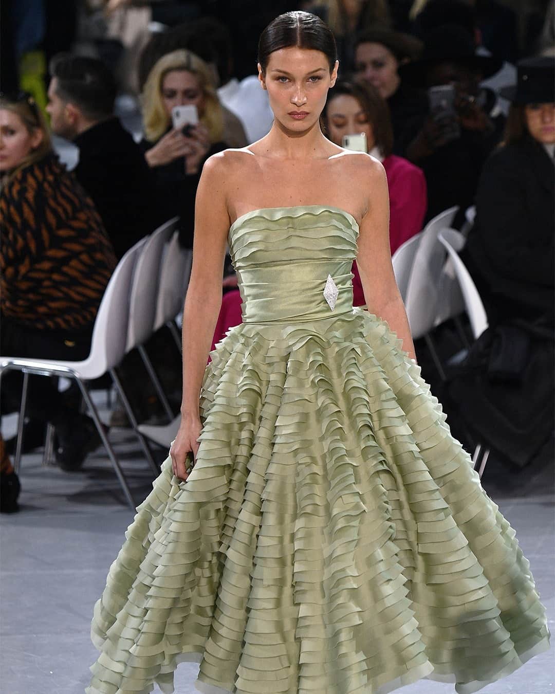 Fashion Weekのインスタグラム：「Belle of the ball 💚 @bellahadid on the runway for @alexandrevauthier haute couture Spring Summer 2020/2021. Photo by @gettyimages.」