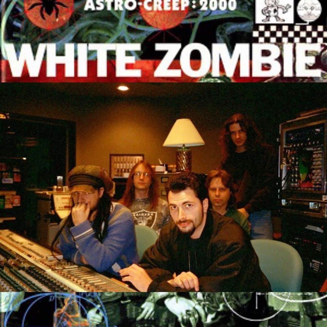 ロブ・ゾンビのインスタグラム：「Major throwback. 26 years ago. I’ve never even seen a picture from these recording sessions. At NRG Studios back in 1994 with @johntempesta working on drum tracks for what would ultimately become Astro-Creep. 3 years later we began work on Hellbilly Deluxe. #robzombie #johntempesta #whitezombie #astrocreep2000」
