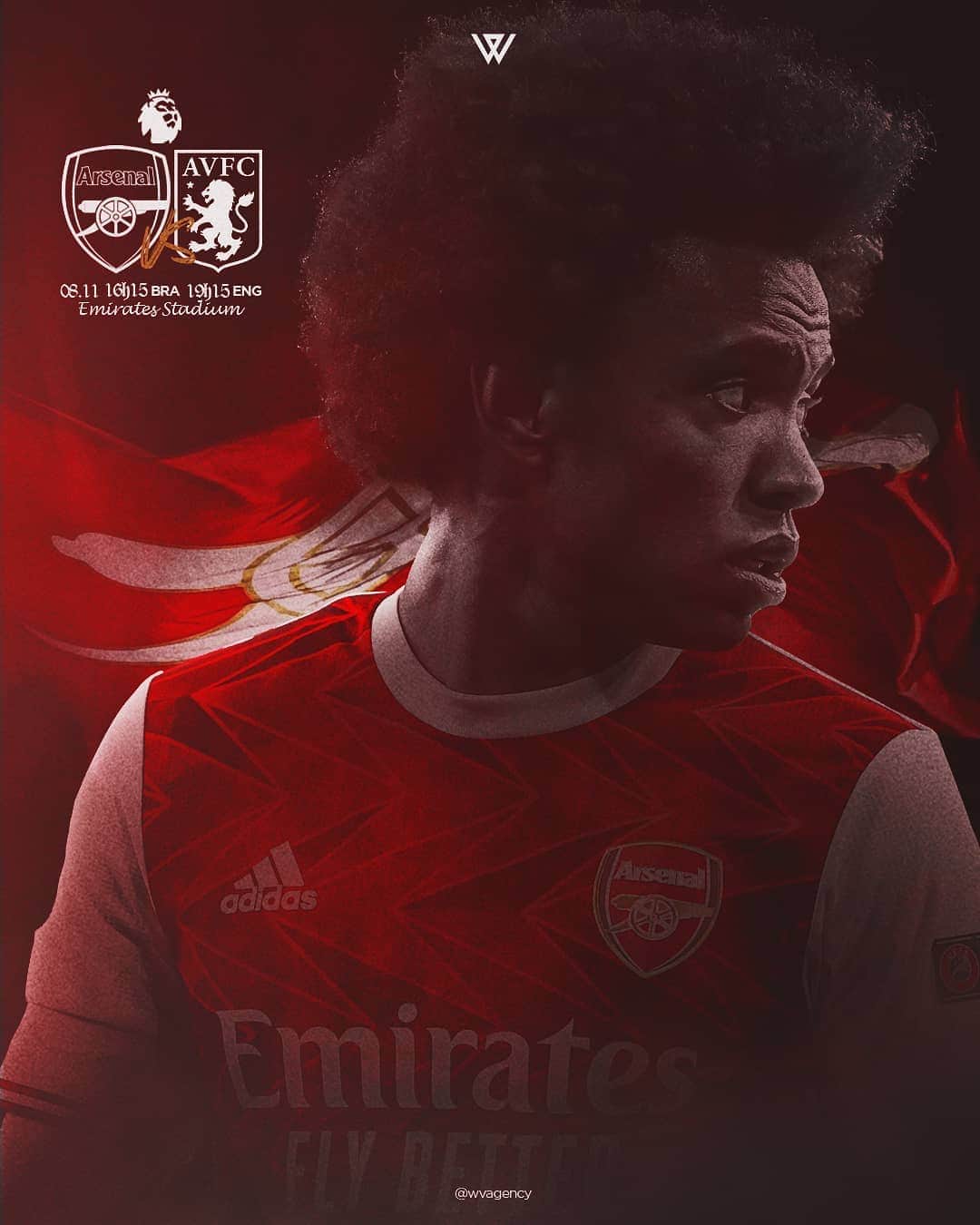 ウィリアンのインスタグラム：「MATCHDAY! 💪 Arsenal x Aston Villa ⚽️ Premier League🏆 Emirates Stadium 🏟 7h15 pm 🇬🇧 16h15 🇧🇷  #premierleague #arsenal #W12 #gunners」