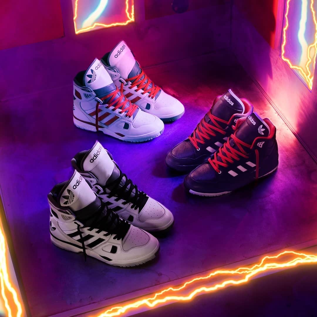 adidas Originalsのインスタグラム：「Fresh from the 90s. @kidcudi celebrates Bill & Ted’s return to the big screen by bringing back the Artillery Hi. The drop delivers three colorways of the silhouette famously worn by the musical duo, re-issued with a ‘Wyld Stallyns’ heel stamp. Available globally from November 12th on adidas.com/kidcudi」