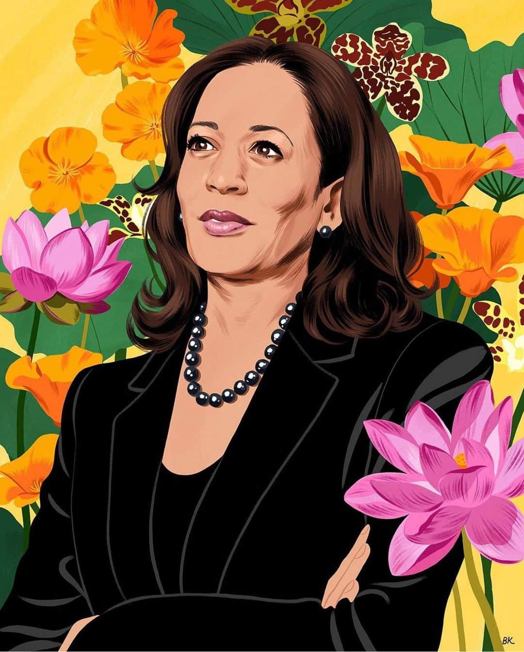 アビゲイル・スペンサーのインスタグラム：「“While I may be the first woman in this office, I will not be the last. Because every little girl watching tonight sees that this is a country of possibilities.” Madam Vice President @kamalaharris   🎨 by @bijoukarman   #kamalaflower #flowerpower #urez2luv   #repost @countylineflorals」