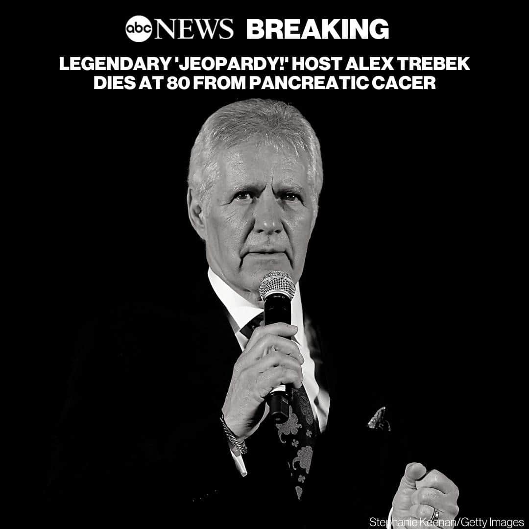 ABC Newsさんのインスタグラム写真 - (ABC NewsInstagram)「Alex Trebek, the quick-witted and debonair television host who won over generations of fans at the helm of the popular quiz show "Jeopardy!," has died after a lengthy battle with pancreatic cancer. He was 80. #alextrebek #jeopardy #gameshow #legend #icon⁠ ⁠ Read more about his life and legacy at link in bio.」11月9日 3時05分 - abcnews