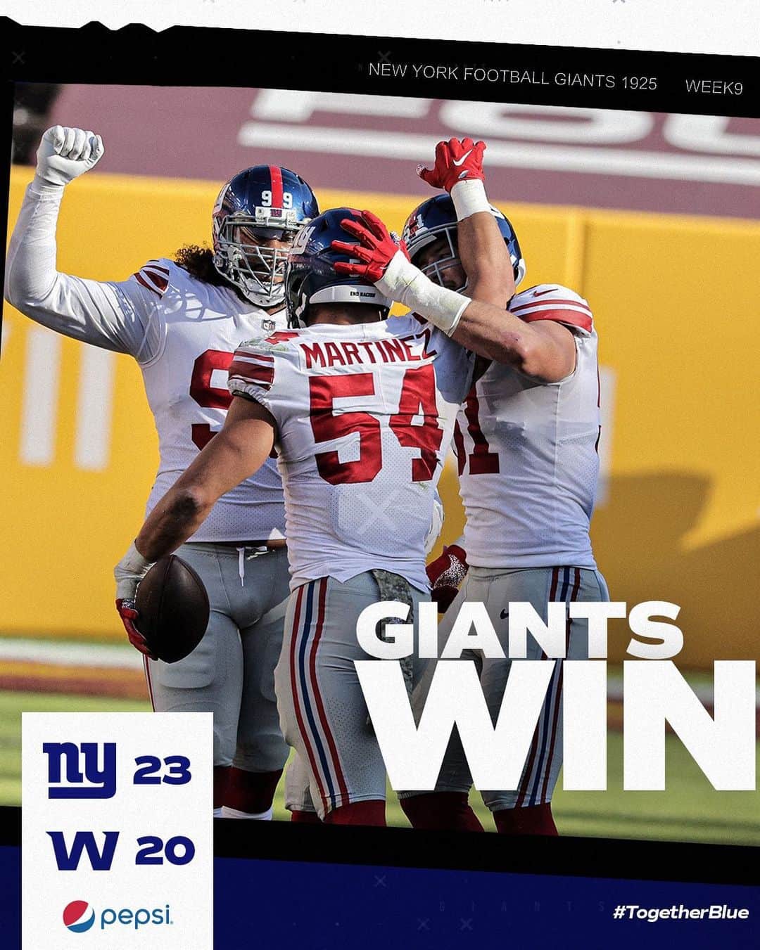 New York Giantsさんのインスタグラム写真 - (New York GiantsInstagram)「𝑾  #TogetherBlue @pepsi」11月9日 6時04分 - nygiants