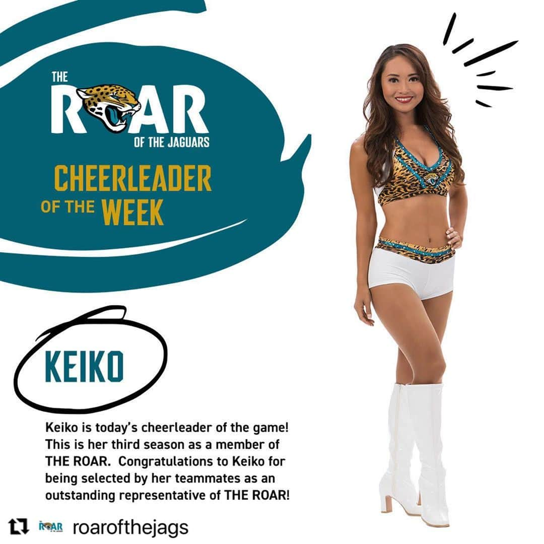 本田景子さんのインスタグラム写真 - (本田景子Instagram)「An honor to be selected Cheerleader of the Game by my teammates😍😭🥺❤️ I'm super happy💖💖💖 Thank you so much!!! I love y'all😘😘❤️❤️ @roarofthejags forever greatful💕💕 . . I want to tell this feeling to mom and  I'm really thankful to all the people who support me!! . . チアリーダーオブザゲームに選ばれました😍😭🥺❤️ 毎試合、メンバー事前投票で一人だけチームメイトからNo.1チアリーダーが選ばれます。 1年目以来の受賞です。 実はわけあって今日は試合に出ることが出来ませんでした。 Facetimeでディレクターが電話をくれて、みんなから祝福された時は涙が止まらず号泣してしまいました😭❤️ もし試合会場に入れたら...最高気分でパフォーマンスが出来たのかなと思うと悔しい気持ちもあるけど、これもきっと神様からのなんらかのメッセージだと思うから、前向きにとらえてまだまだ現実の夢の世界を猛進し続けます。 素晴らしい世界をたくさん見させて頂いています。 選んでくれたチームメイトに感謝❤️ 本当に素晴らしいチームメイトに恵まれて幸せです。 みんなありがとう❤️ 日本のみなさん、いつも温かい応援本当にありがとうございます💖💖💖 . . #Repost @roarofthejags with @make_repost  #jacksonville #florida #Jags #jaguars #gojags #roar #theroarofthejaguars #theroar #nfl #cheer #cheerleader #nflcheerleaders #america #americandream #duval #duuuval #チア #アメリカ生活 #チアリーダー #夢 #挑戦 #意志あるところに道は開ける #challenge #chance #gameday #salutetoservice #cheerleaderoftheweek」11月9日 8時59分 - keikohonda1111