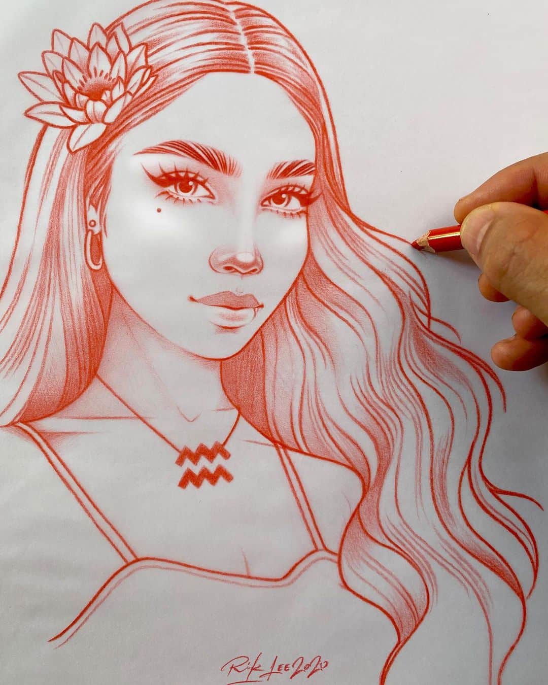 Rik Leeのインスタグラム：「Aquarius sketch completed. Now to add some colour, additional imagery and make her even more Aquariusy.  . #riklee #illustration #zodiac #aquarius #starsign #art #artoftheday #design #tattoo #sketch」