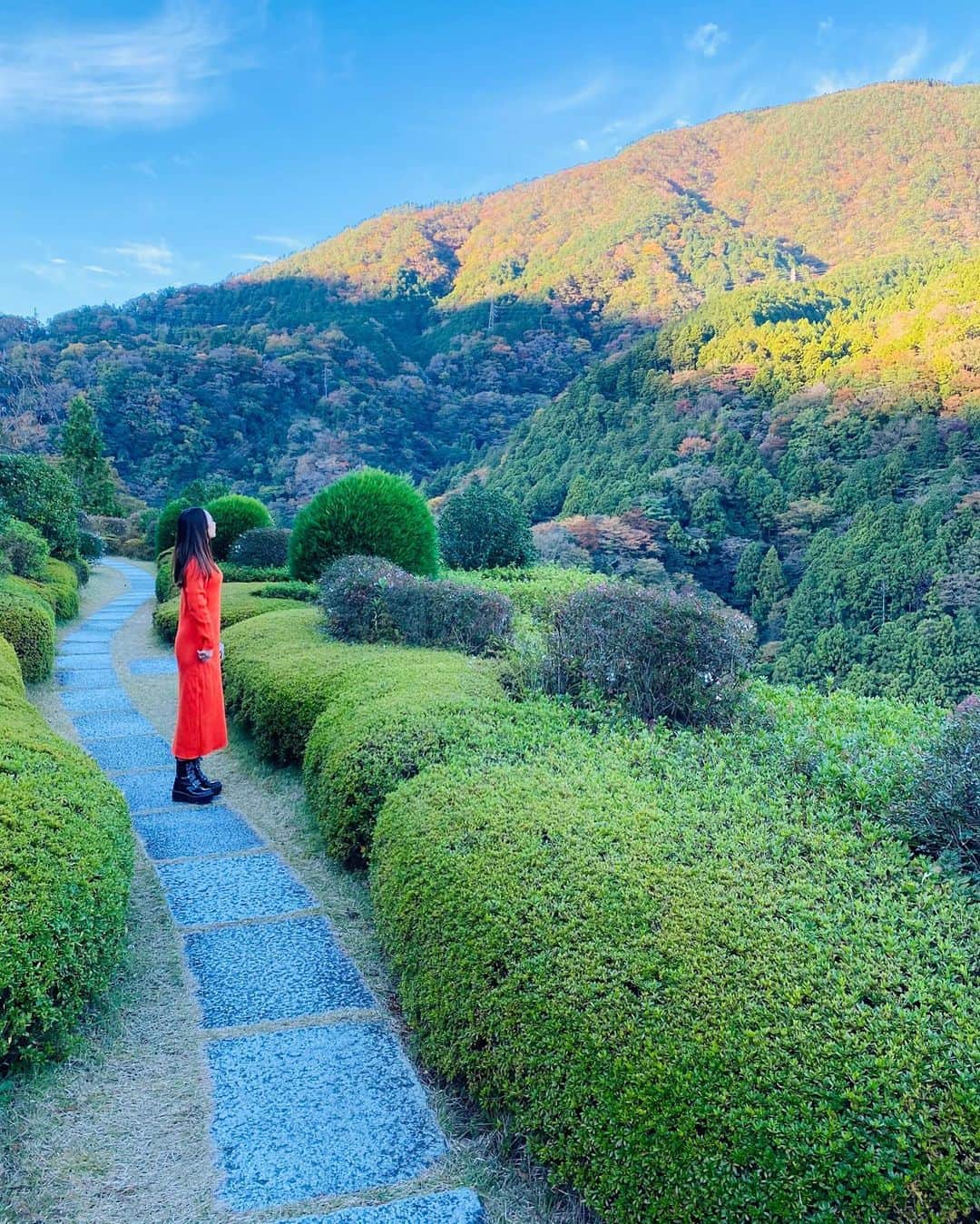 AILIのインスタグラム：「束の間のオフ！ 思い立って箱根へ🍁  うっすら紅葉の始まりの木々と 秋晴れの空とシャキッとした富士山。 誇らしい日本の姿😊  今年は大きく息を吸って吐いて心とカラダを解すことってなかなか出来ていなかったなぁと。少しだけでも日常から離れるだけで、ふっと気づけたりするものですね❤︎  そしてこんな時だからこそもっと自分の周囲に愛を持って生きていかないと。って、改めて思いました。  今不安で仕方がない人も沢山いると思います。居ても立っても居られない独りの時、ワタシは(ココは)いつでもオープンです😇  Nature itself is the best physician.  #Hakone #naturehealing #autumnleaves #mtfuji #箱根 #紅葉 #富士山」