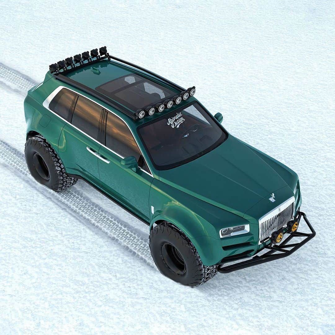 HYPEBEASTさんのインスタグラム写真 - (HYPEBEASTInstagram)「@hypebeastcarclub: Automotive renderer @abimelecdesign has reimagined the @rollsroycecars Cullinan as a monster arctic truck. Arellano gives the Cullinan a front anti-collision bar fitted with lamps, seven large lamps on the roof bar, and shows off the SUVs new height thanks to what would be an upgraded suspension and large snow-tackling tires. The design also sees a full roof rack that supports more lights at the rear, as well as a new rear bumper that protects the twin exhaust pipes. Find out more via the link in our bio.⁠⠀ Photo: Abimelec Arellano」11月9日 11時26分 - hypebeast