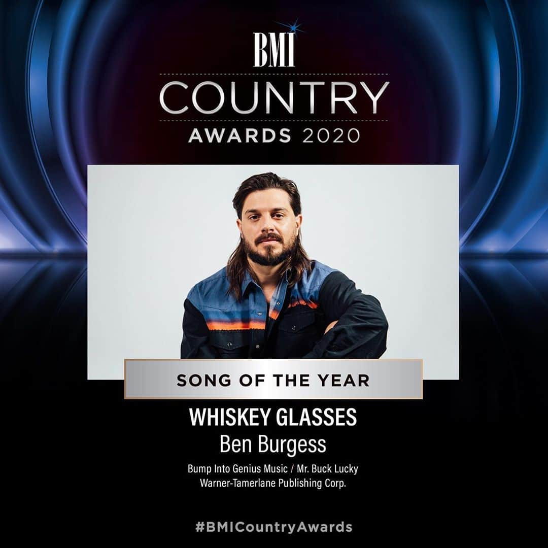 Broadcast Music, Inc.さんのインスタグラム写真 - (Broadcast Music, Inc.Instagram)「Not a bad way to kick off the first of what’s sure to be many more #BMICountryAwards. 😏 Congratulations to @thebennyburgess on earning his first BMI Award for penning the 2020 #BMICountry Song of the Year, “Whiskey Glasses,” performed by fellow #BMISongwriter, @morganwallen! 🥳🎉🎊💙🎶 Tap the 🔗 in our bio to see all our winners, special performances, videos and more!」11月10日 0時12分 - bmi