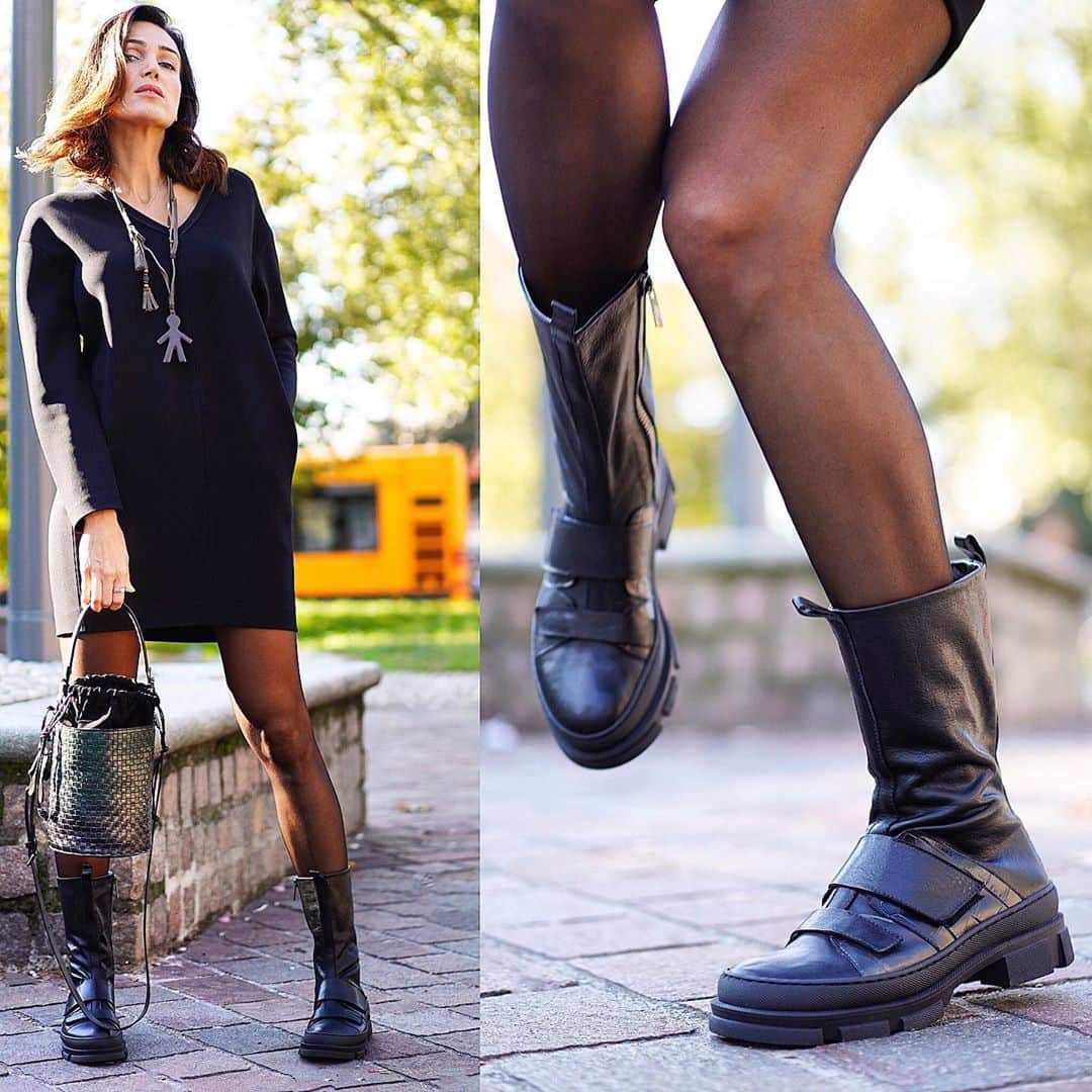エンリーベグリンのインスタグラム：「Running sexi. #henrybeguelin#woman#running#comfortable#boots#combatboots#madeinitaly#leather#vegetabletanned#color#black#」
