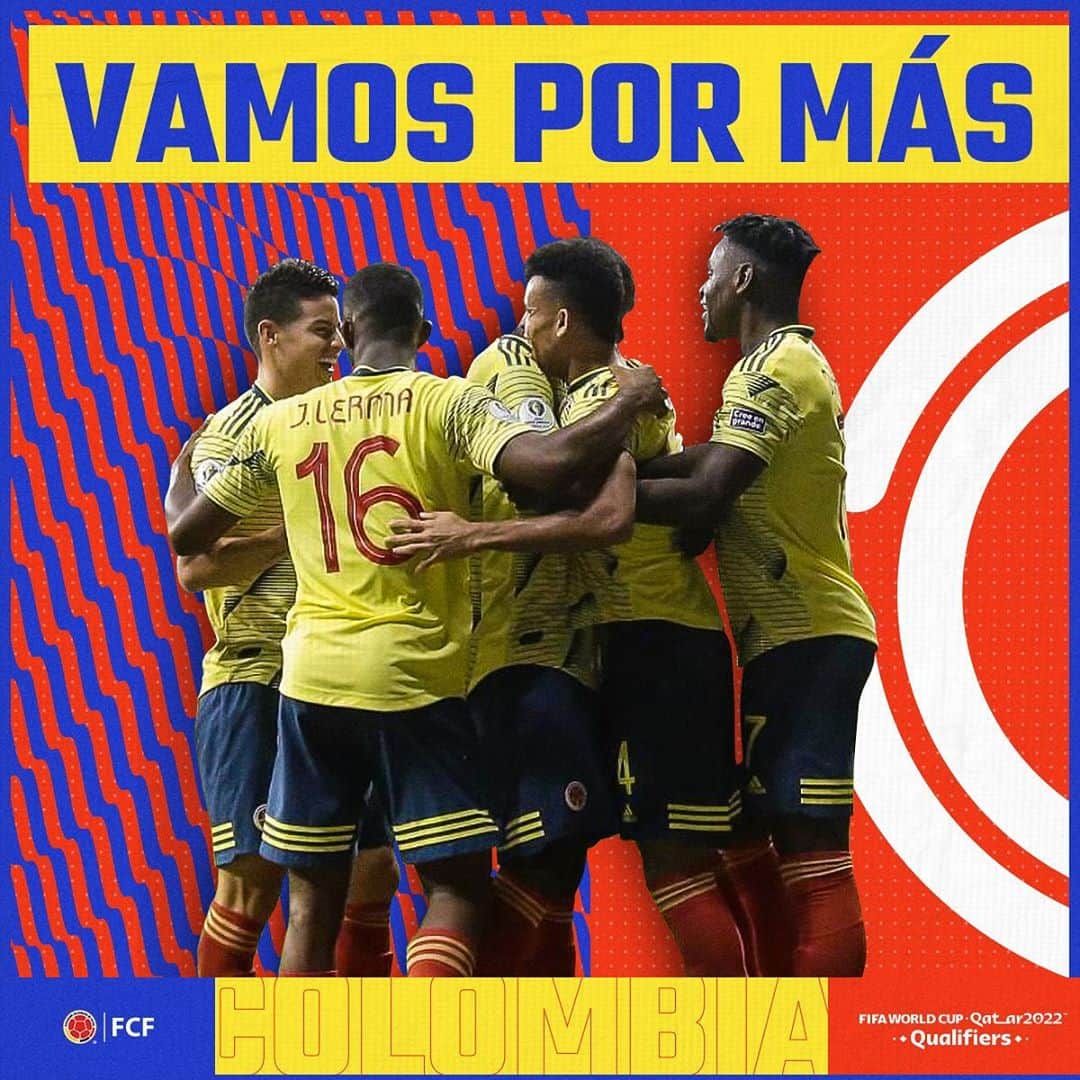 サッカー コロンビア代表チームのインスタグラム：「¡Vamos por más! 💪  Estamos listos para afrontar un nuevo reto con el fin de lograr nuestro objetivo de clasificar a la Copa Mundial de la FIFA Catar 2022 🇶🇦  #VamosColombia 🇨🇴」
