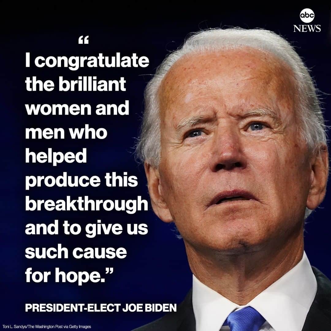 ABC Newsさんのインスタグラム写真 - (ABC NewsInstagram)「President-elect Joe Biden on Pfizer vaccine progress: “I congratulate the brilliant women and men who helped produce this breakthrough and to give us such cause for hope.” #joebiden #pfizer #covid19 #coronavirus」11月9日 23時16分 - abcnews