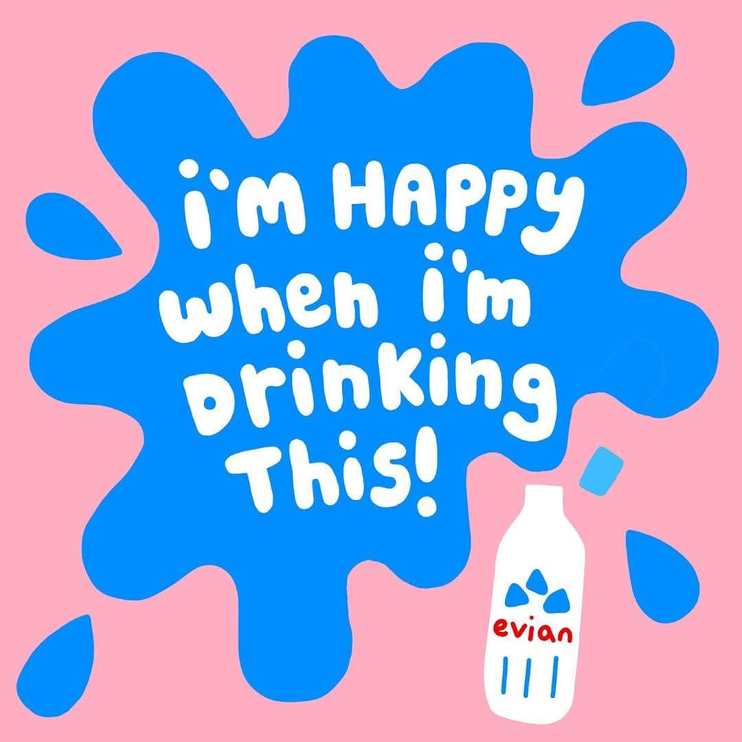 evianのインスタグラム：「And you? How do you feel when you’re drinking evian water?   We can’t tell you enough how important proper hydration is, even  for your mental health, so we got a little help from our friend, @billycolours. ✨🎨  #evian #evianwater #positivedrops #stayhydrated」