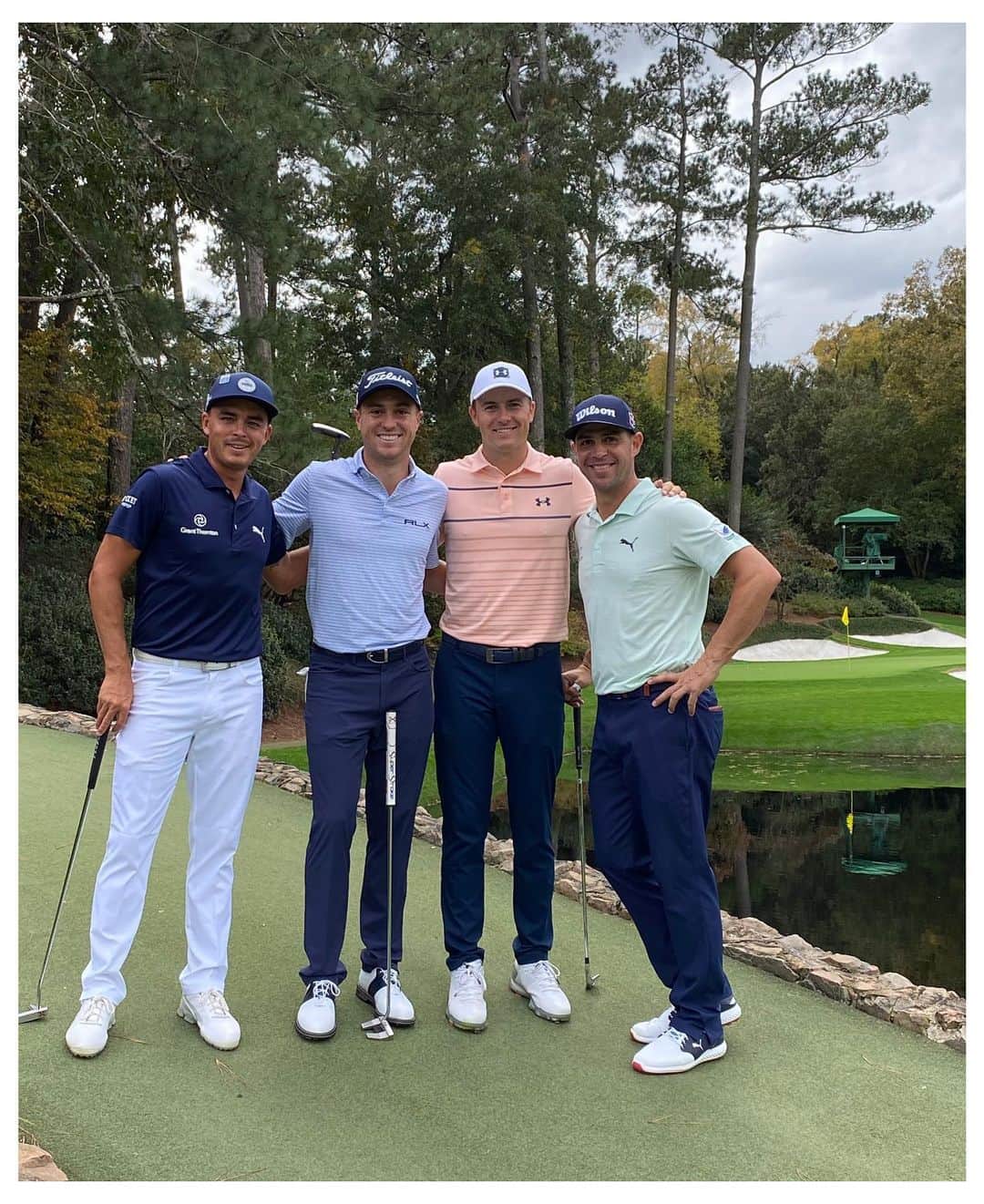 リッキー・ファウラーのインスタグラム：「A Sunday walk with the boys to start off Master’s week👌 @themasters @justinthomas34 @jordanspieth @gary.woodland」