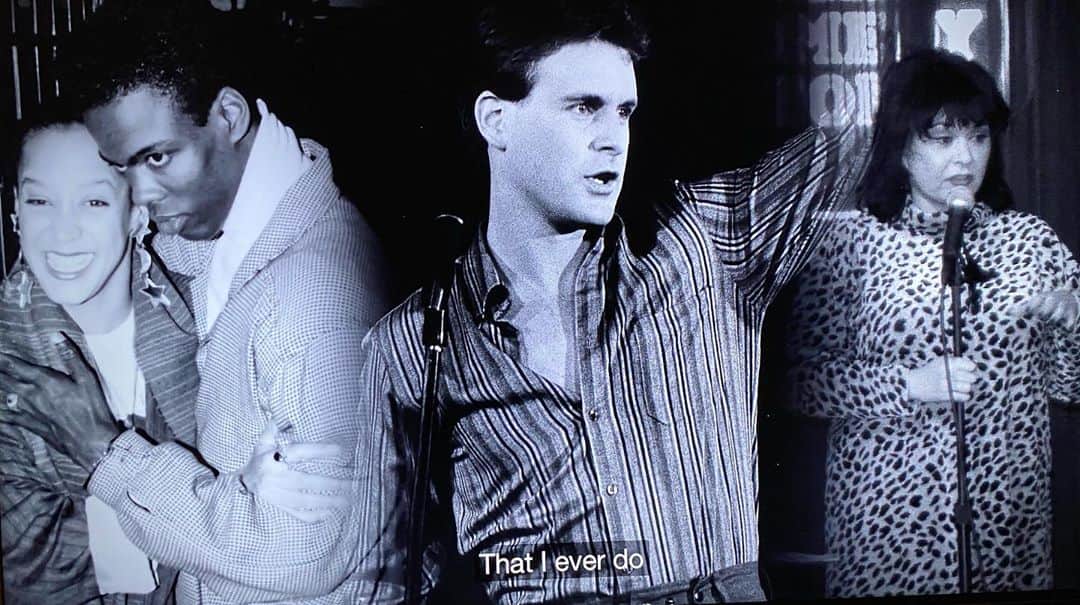 デイブ・クーリエのインスタグラム：「As credits roll with this slide of a young me @chrisrock and @officialroseannebarr on the @thecomedystore docuseries, written and directed by my brother #mikebinder - What an incredible era of standup comedians I’ve been a part of. Have you seen it yet @showtime ? #cutitout #thecomedystore #standup #standupcomedy #comedy」