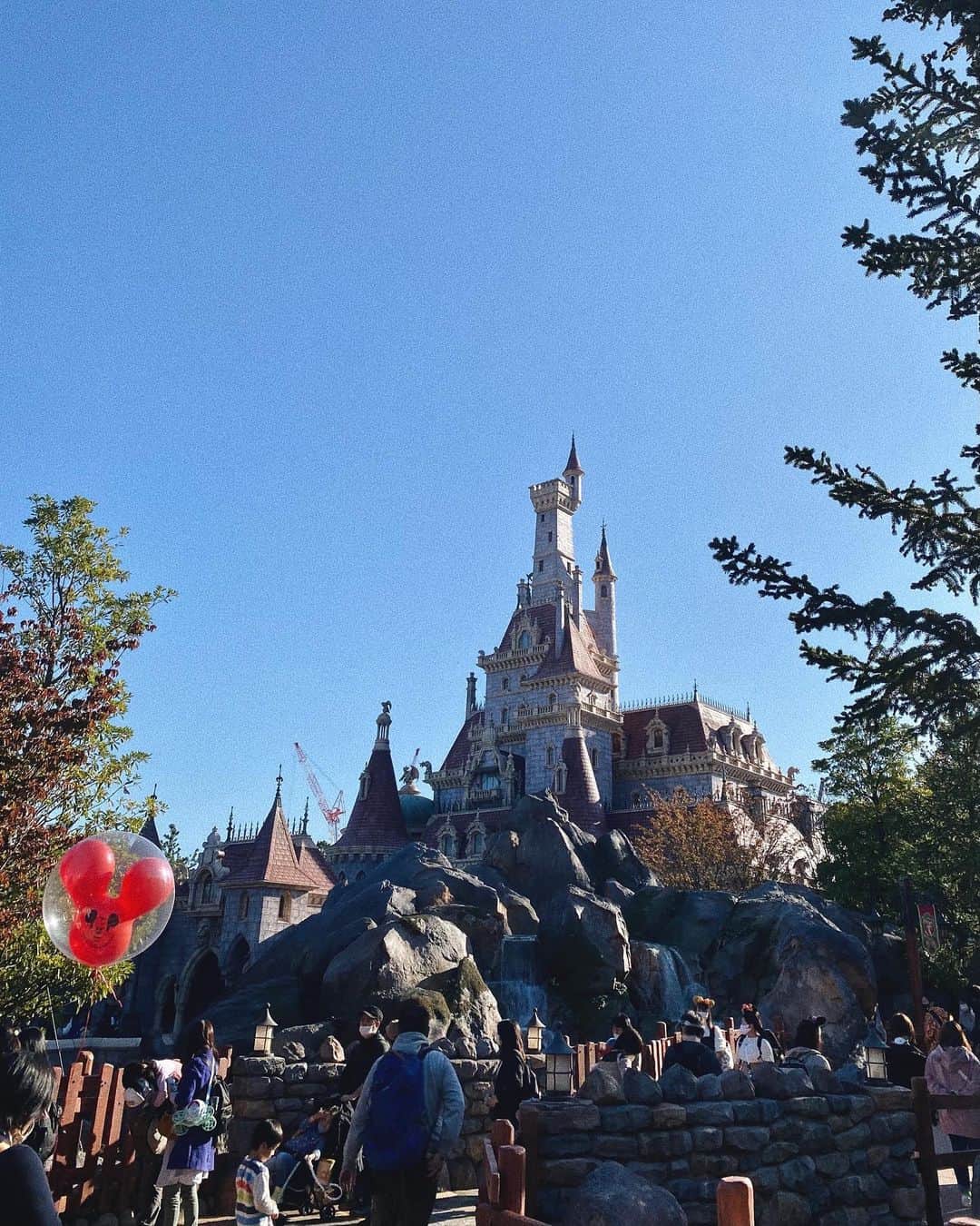 恵里花のインスタグラム：「念願の「美女と野獣」新エリア🏰🌹﻿ 「ボンジュール👋🏼」の掛け声が聞こえてくるような ﻿賑やかな街並みに大きく佇む野獣のお城と﻿ 大好きな映画の世界が忠実に再現されていて﻿ ワクワクが止まりませんでした🤩💘﻿ ﻿ 新エリアということもあって人が集中していたので﻿ 今回はサクッと見て写真を撮って退散👣🥾﻿ 次はもう少し落ち着いた時に じっくり見に行こうと思います👸🏻💛﻿ ﻿ #TokyoDisneyland﻿ #美女と野獣﻿ #新エリア﻿」