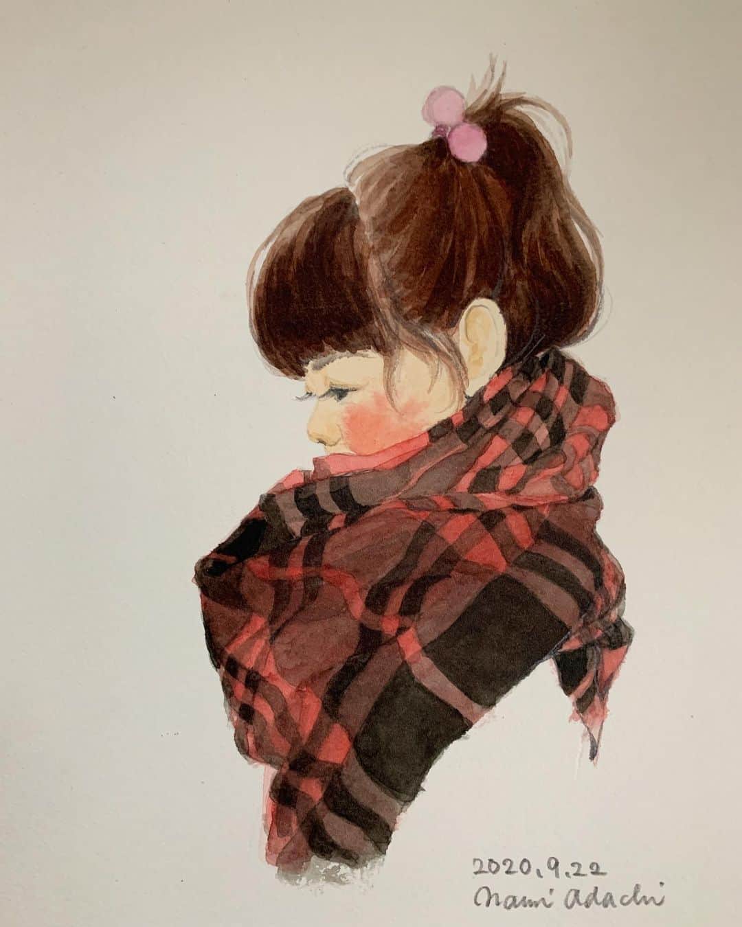 のインスタグラム：「担当最後の絵、描きました📕 「のびのび子育て 12月号」の表紙絵。  11年間務めさせていただいた表紙の絵、 私の担当は今号で最後です。 最初で最後、横顔の女の子。  私は子どもの横顔は子どもにしかない表情があり、とても好きなのです。  11年間毎月描いてきたことは、私の大切な経験となりました。（やっぱりちょっと寂しいね。） 子どもの絵は自分の作品としてこれからも描いていこうと思います。  今までありがとうございました！  #装画 #phpのびのび子育て #magazine #watercolor #drawing #あだちなみ 子どもの絵を描くこのきっかけを作ってくださった高橋さん、お元気かなー^_^」