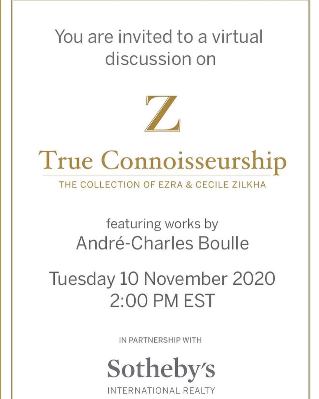 サザビーズさんのインスタグラム写真 - (サザビーズInstagram)「We are excited to invite you to a virtual discussion on True Connoisseurship: The Collection of Ezra and Cecile Zilkha, kicking-off the exhibition opening in #NYC. The Ezra and Cecile Zilkha Collection is distinguished by the presence of masterpieces by André-Charles Boulle, arguably the most celebrated cabinetmaker in history and one of the greatest artists in any medium France has ever produced. Boulle’s lifetime parallels that of the monarch he served and whose protection he received, King Louis XIV (1638-1715), and his name remains indelibly associated with the unqualified grandeur of the court of the Sun King. Just as Louis XIV is regarded as the archetypal absolute monarch whose palace of Versailles established a model for all royal palaces to emulate for generations, so did Boulle come to epitomise the superiority of French design and craftsmanship in the fine and applied arts, that attained a level of prestige and magnificence that has never been surpassed.   Join Mario Tavella (@mariotavellasothebys), Chairman, Sotheby’s Europe, for a discussion with interior designer Tino Zervudachi, conservation and restoration expert Yannick Chastang (@yannickchastang), Tobias Meyer and Mitch Owens (@adaesthete), Decorative Arts Editor of @archdigest on Andre-Charles Boulle and how 18th century French furniture pairs in modern homes.   Click the link in bio to RSVP for the panel, which starts on 10 November at 2:00pm EDT. The virtual preview is presented in partnership with @sothebysrealty. #SothebysDecArts #interiordesign #frenchfurniture #fifthavenue」11月10日 8時57分 - sothebys