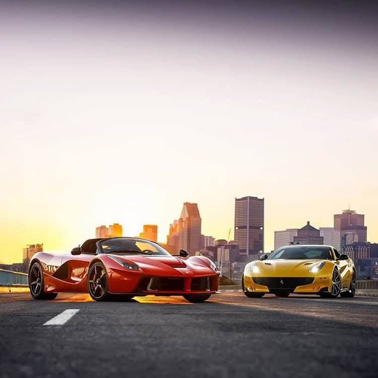 Amazing Carsのインスタグラム：「Two perfect Italians!  Photo via: @a.melotti_photography   Second page: @M85Media  Other page: @StancedAutohaus  #AmazingCars247 #Ferrari #LaFerrari #F12 #F12TDF」