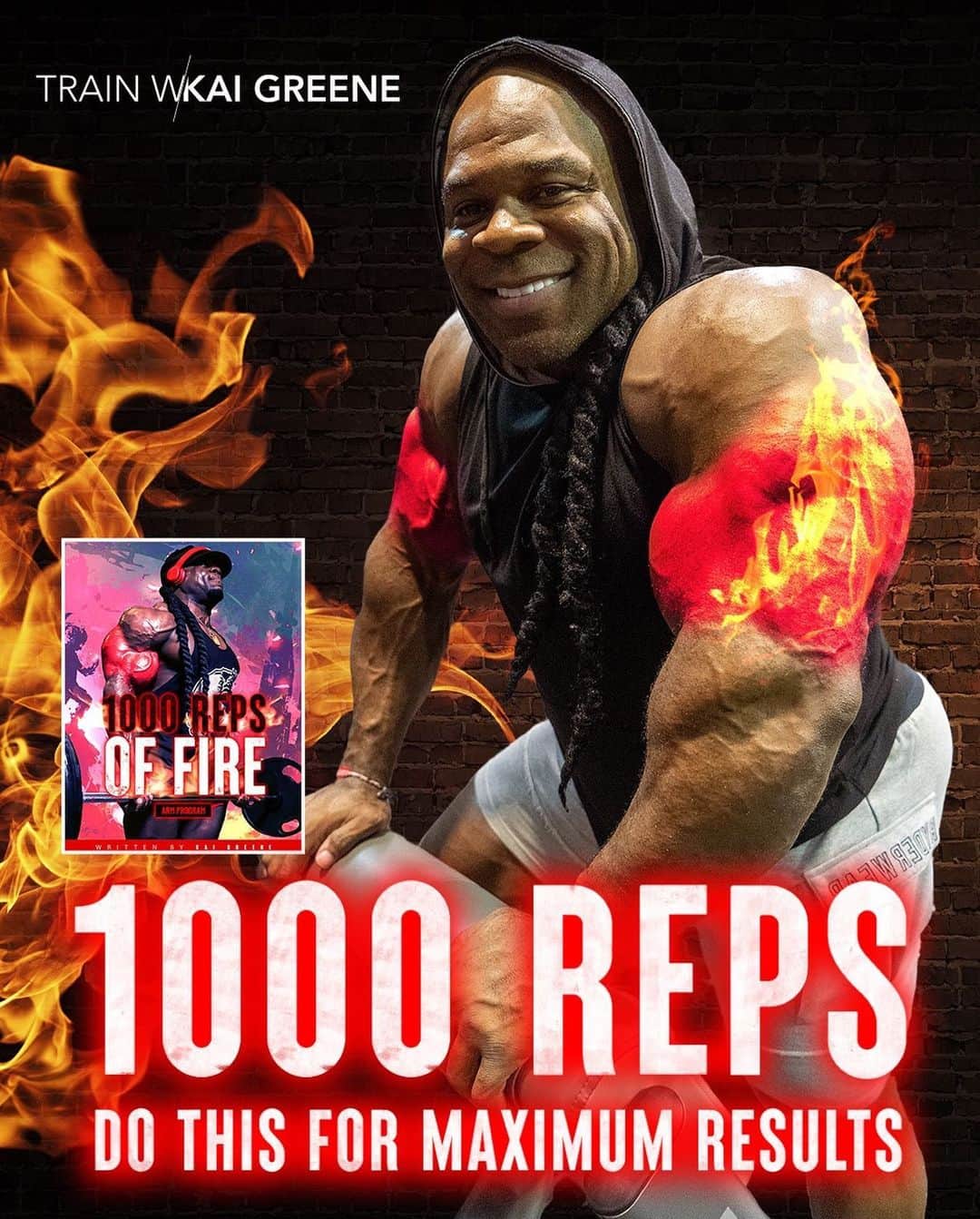 カイ・グリーンのインスタグラム：「💪🏾ADD AN INCH TO YOUR ARM 🔥1000 Rep Program Now Available on Trainwithkai.com  This one is not for the weak hearted💔 I give you the movements and show you the path. But you gotta be willing to put in the work 🔥💪🏾the burn is real y’all!! Prepare yourself  🔥1000 REP WORKOUT 🗣Secrets To Massive Arms 💪🏾Bicep & Tricep Anatomy 📝Workouts Explained 📖27+ Detailed Pages」